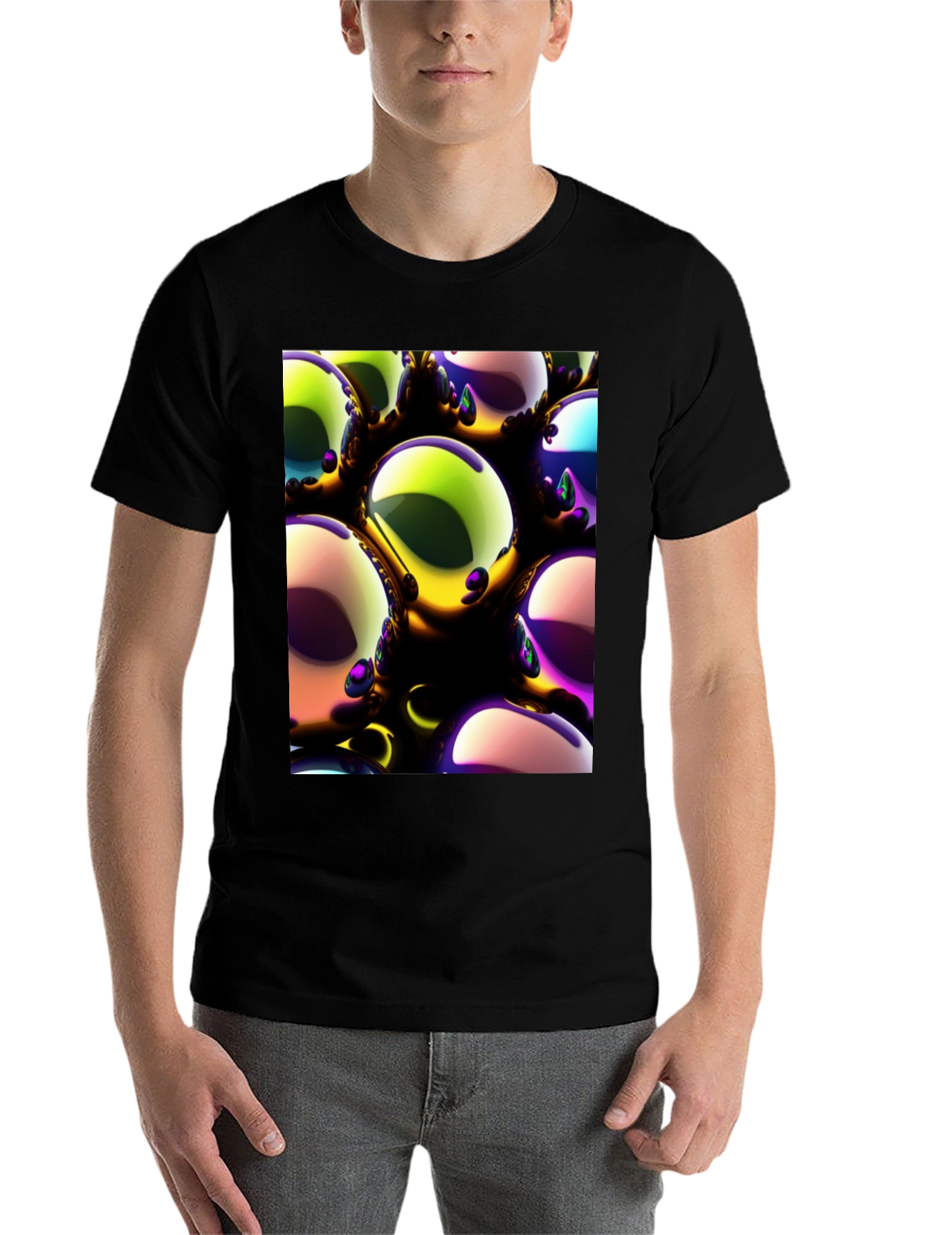 Black Abstract Spheres Graphic Tee view 7