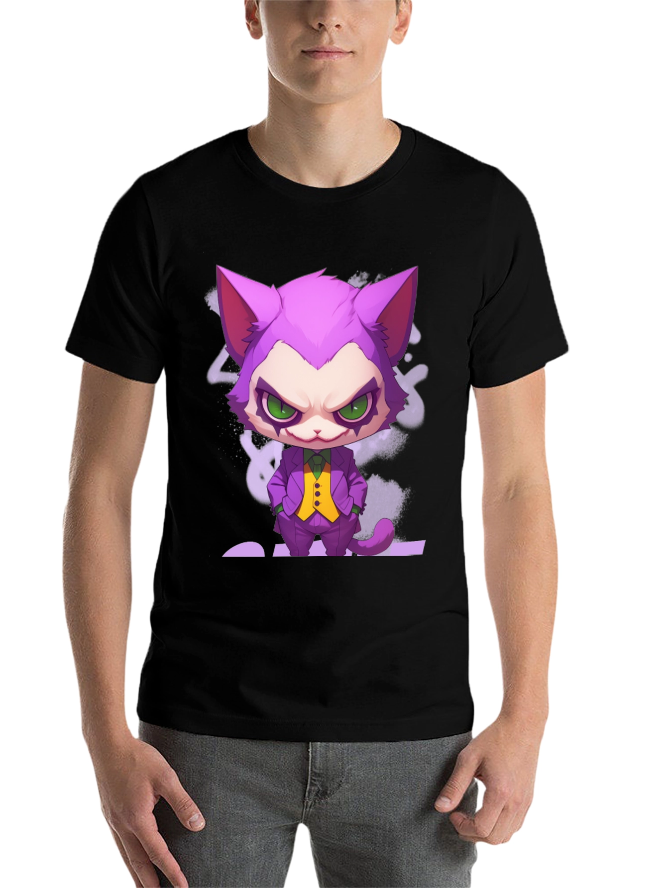 Black Cat Joker Graphic T-Shirt - Unique Design view 7