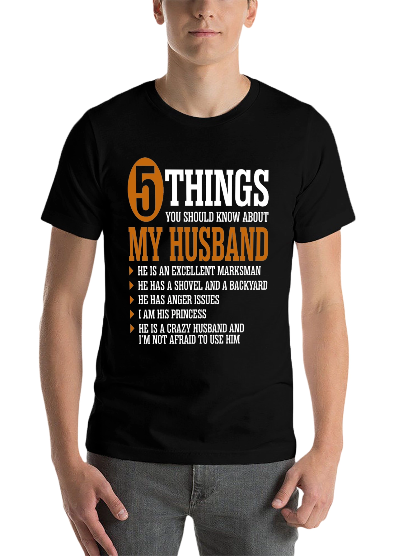 Black 5 Things My Husband T-Shirt view 7