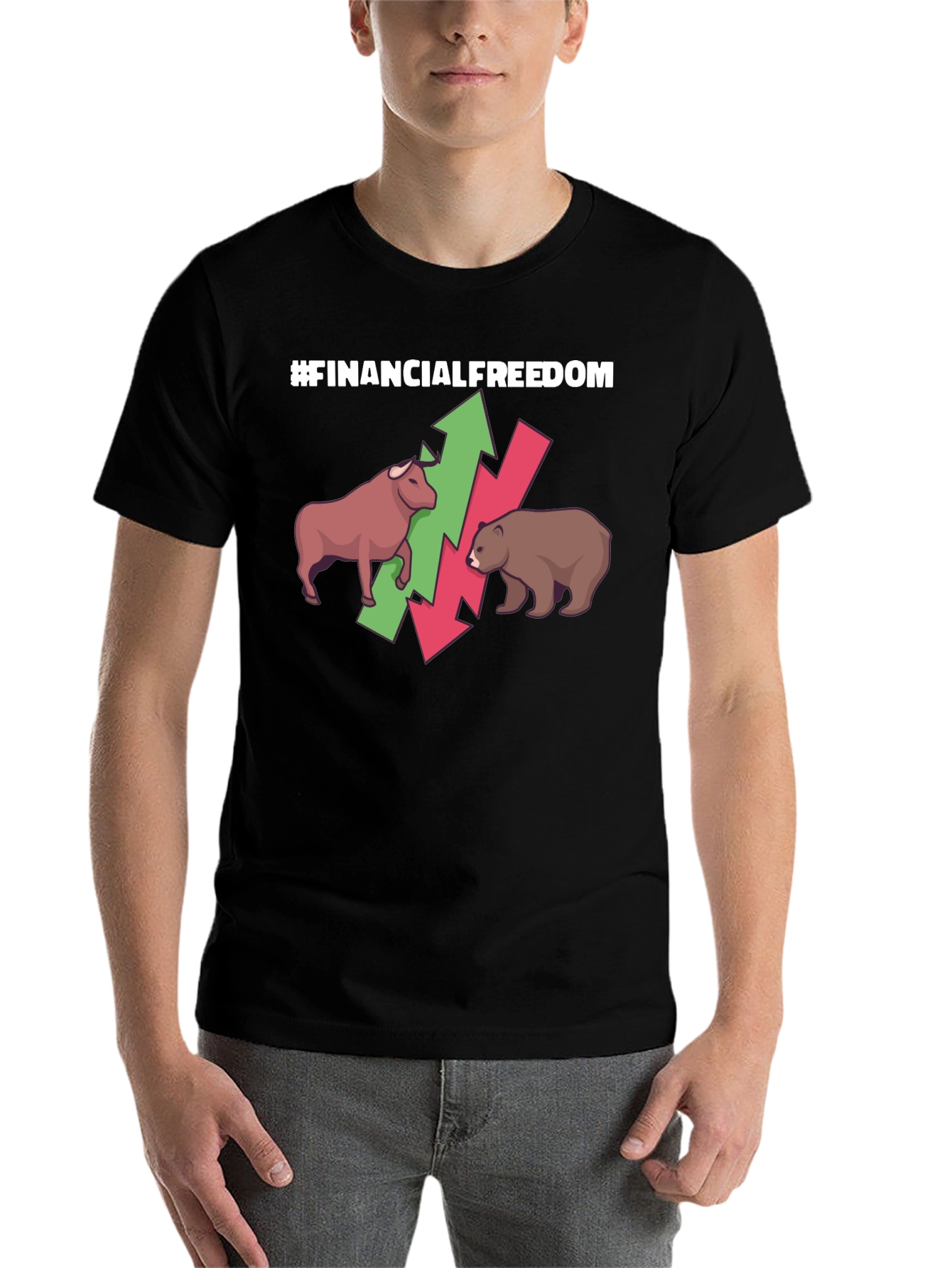 Black Financial Freedom T-Shirt - Bull and Bear Market Tee view 7