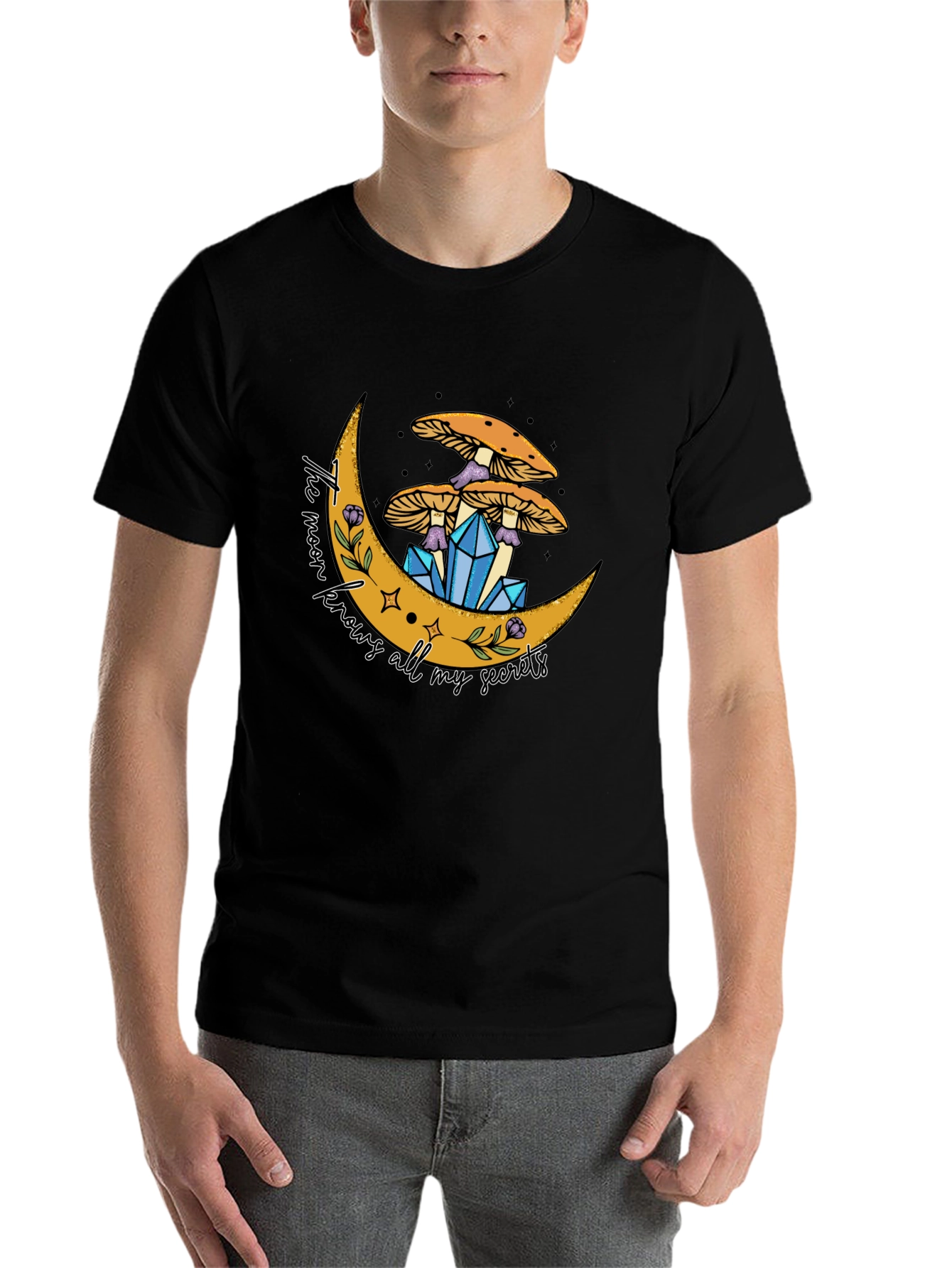 Black Mystic Moon Graphic Tee - Unisex Cotton Blend view 7