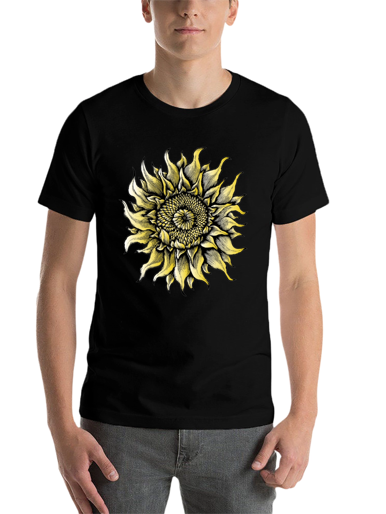 Black Sunflower Graphic Tee - Black Cotton T-Shirt view 7