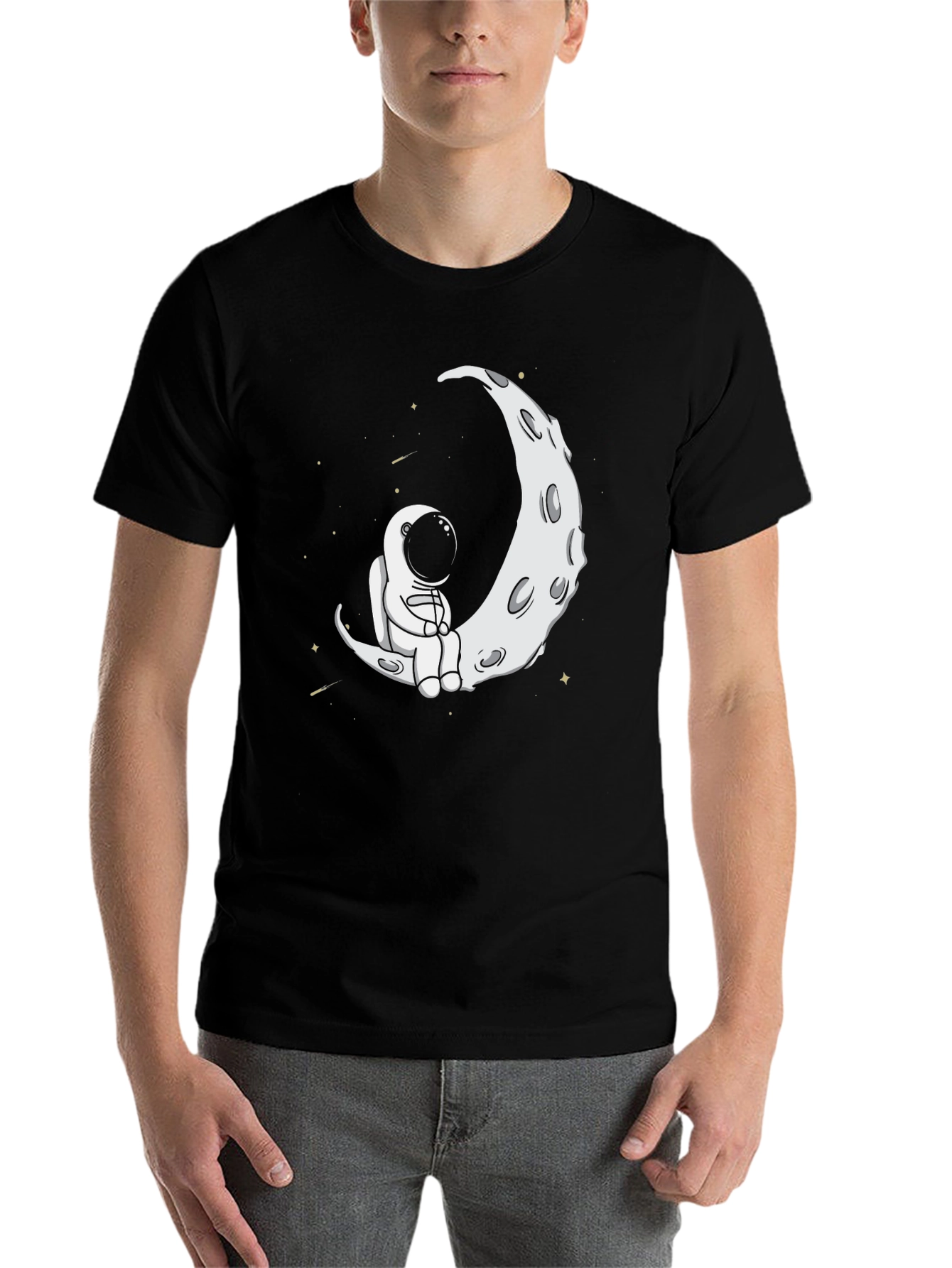 Black Astronaut Moon Graphic Tee - Black Casual Shirt view 7