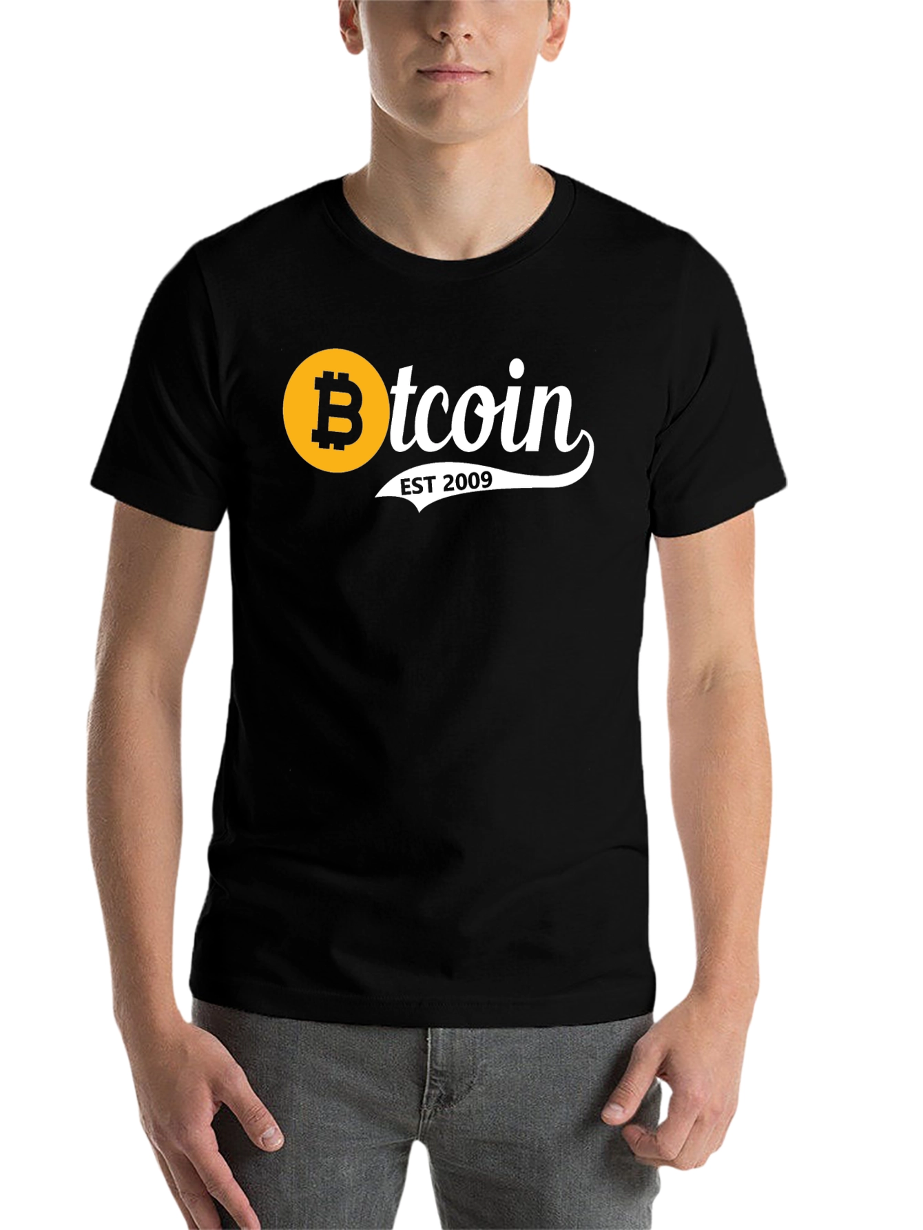 Black Bitcoin EST 2009 Black T-Shirt view 7