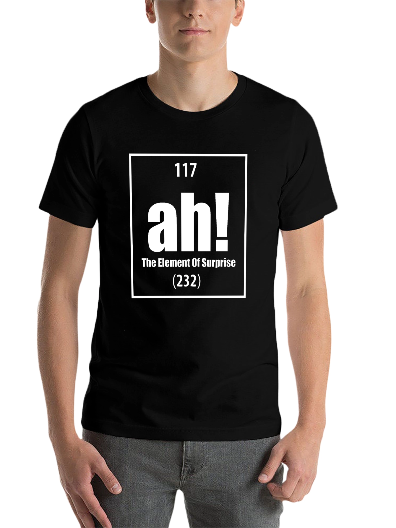 Black Element of Surprise Ah! Periodic Table Funny Men's T-Shirt view 7