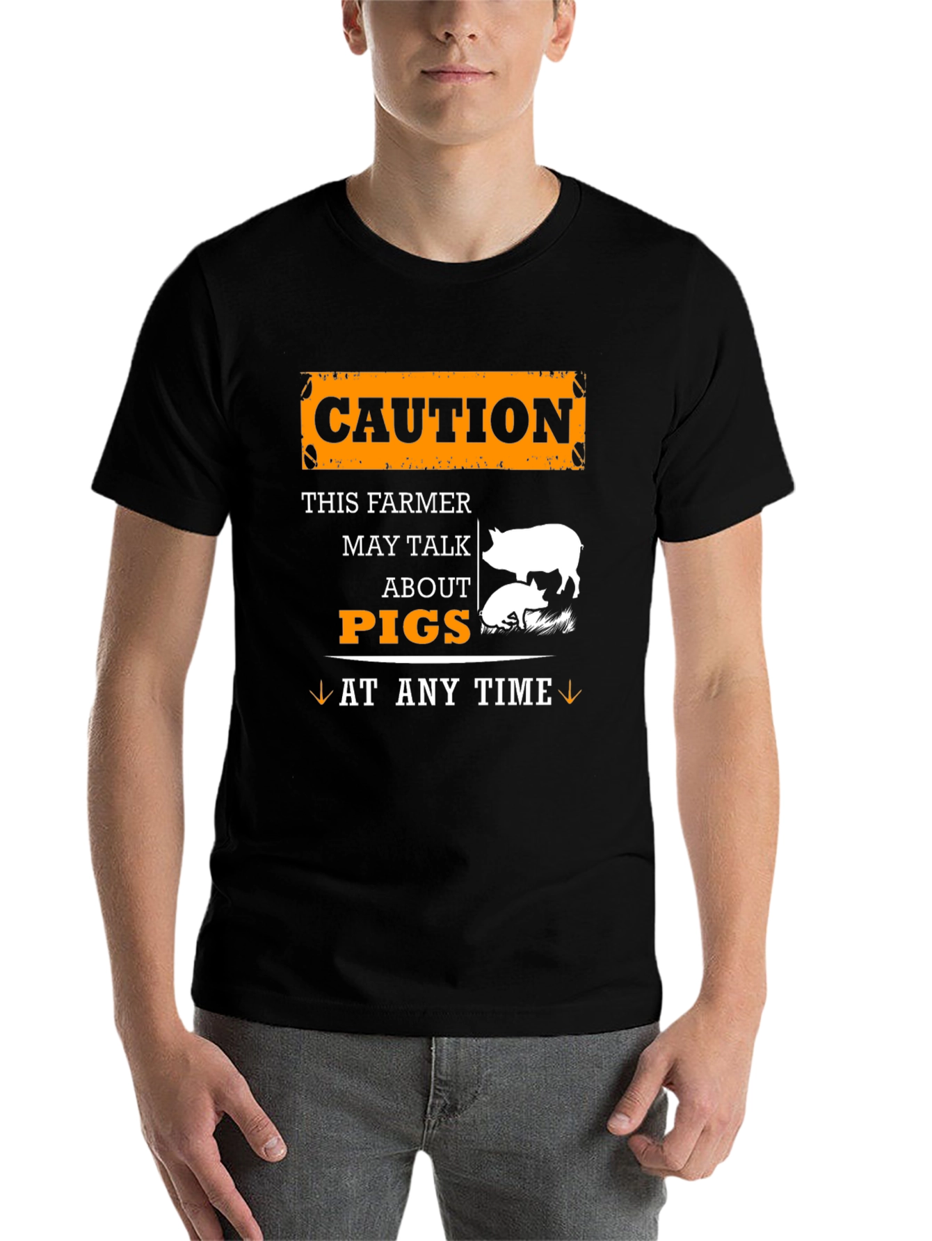 Black Caution Farmer May Talk About Pigs T-Shirt view 7