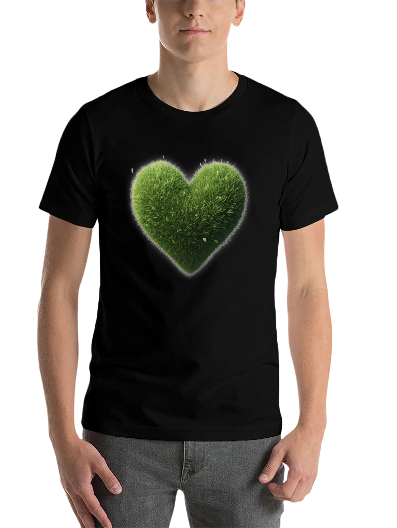 Black Green Heart Graphic Tee - Black Cotton T-Shirt view 7