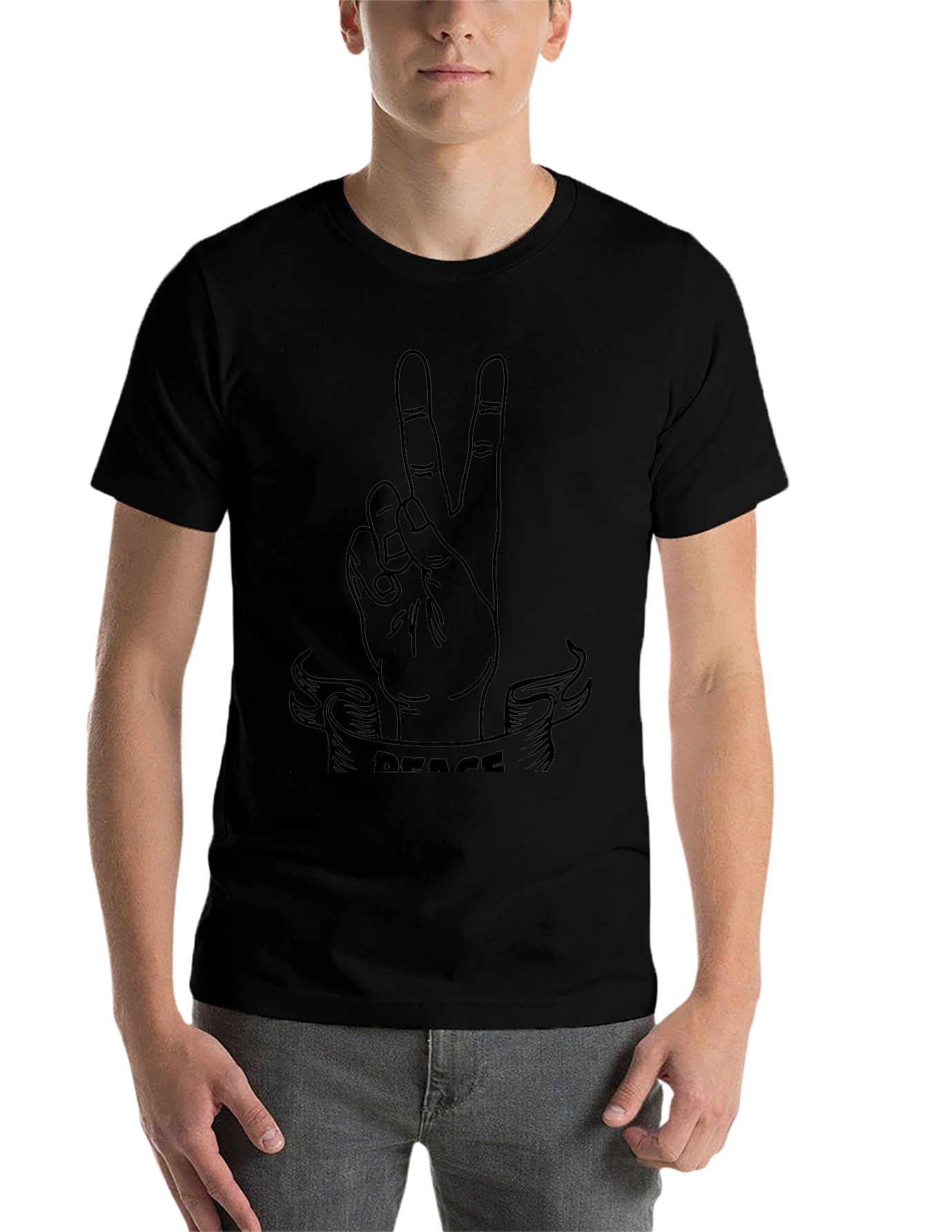 Black Peace Sign Graphic Tee - Black Cotton T-Shirt view 7