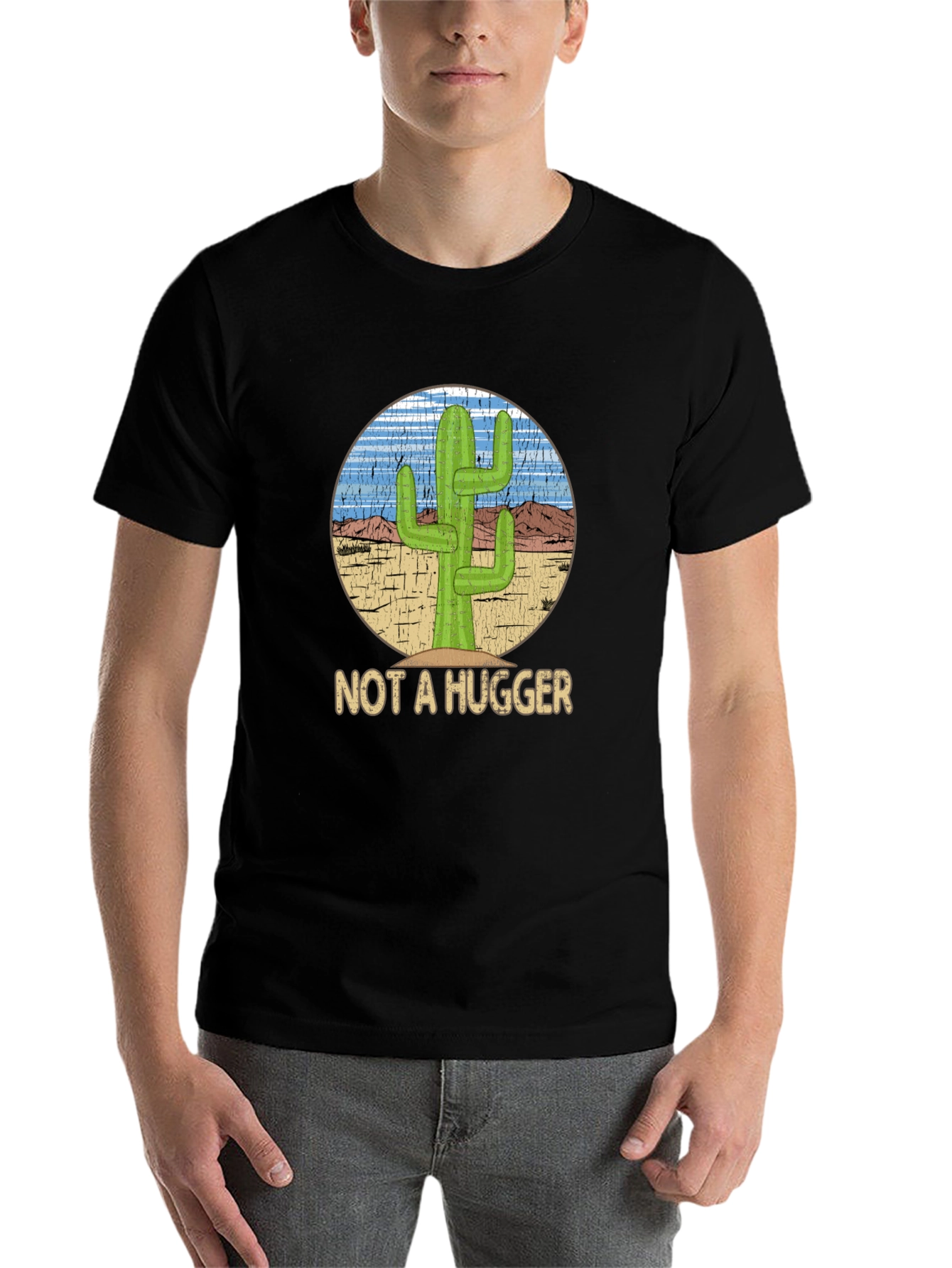 Black Not A Hugger Cactus Graphic T-Shirt - Funny Desert Tee view 7
