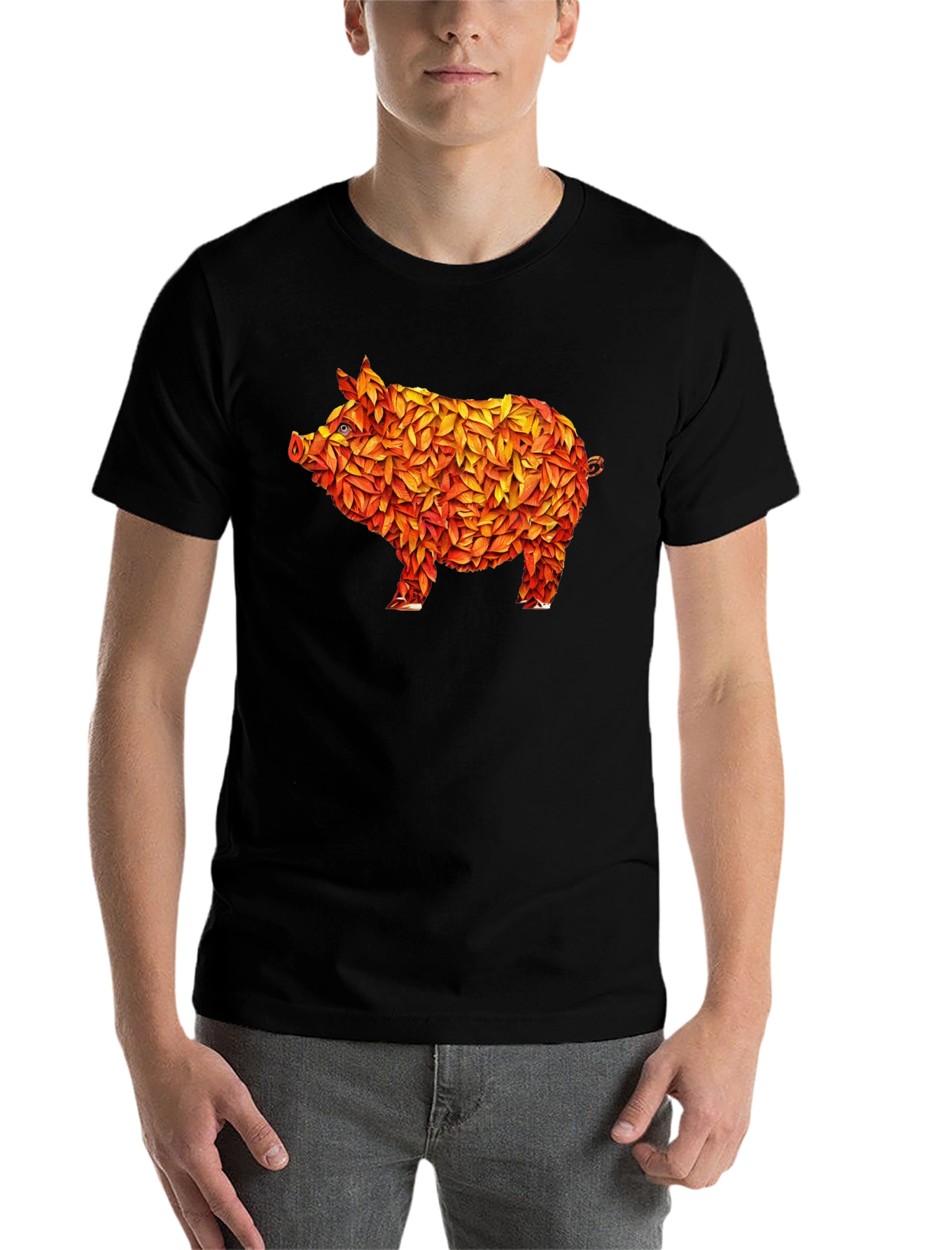 Black Leaf Pig Graphic T-Shirt - Unique Design view 7
