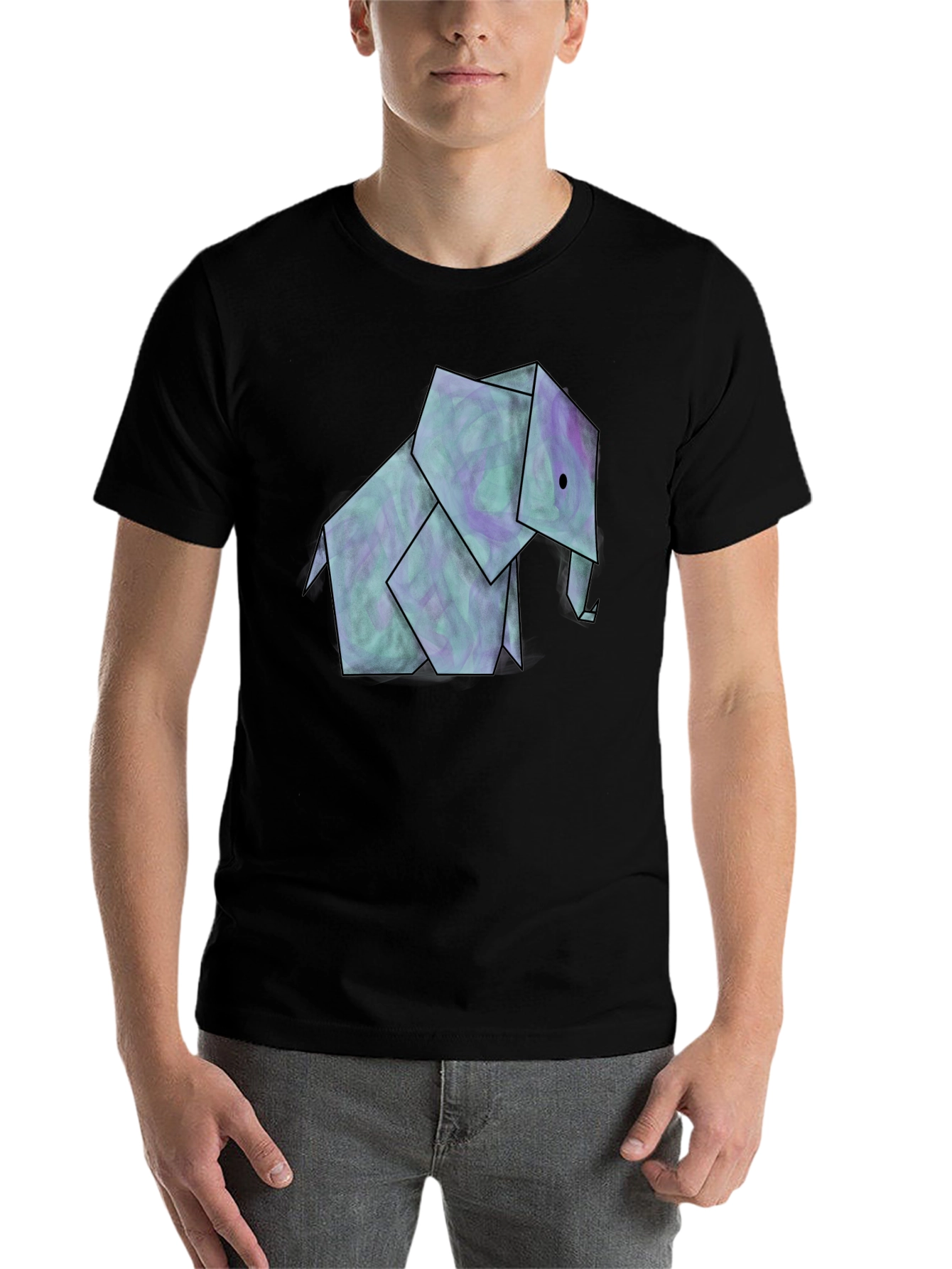 Black Origami Elephant Graphic Tee - Unique Design view 7