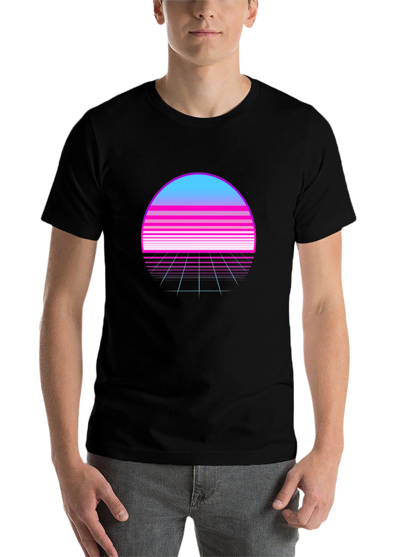 Black Retro Wave Sunset T-Shirt - Synthwave Style view 7