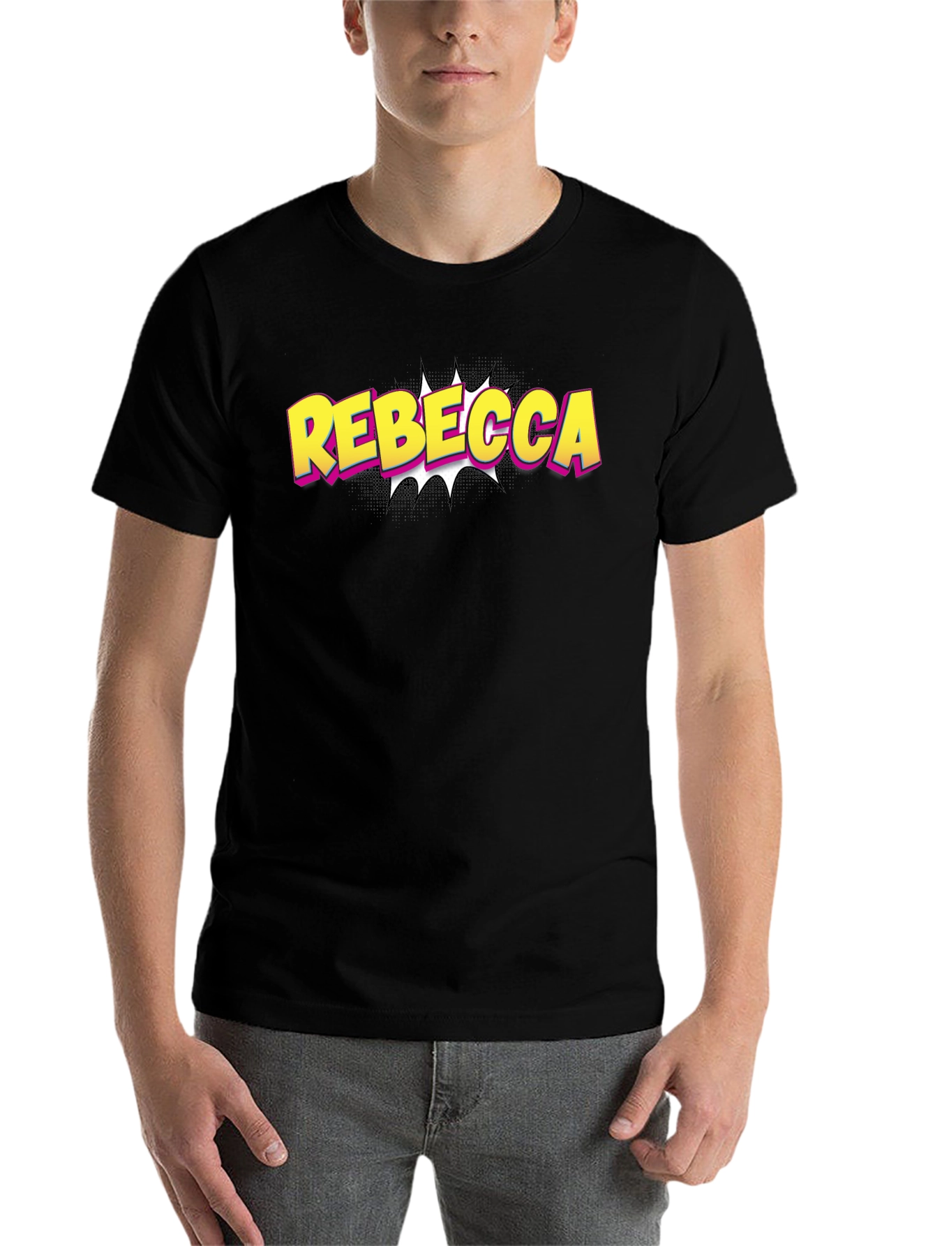 Black Rebecca Comic Style Black T-Shirt view 7