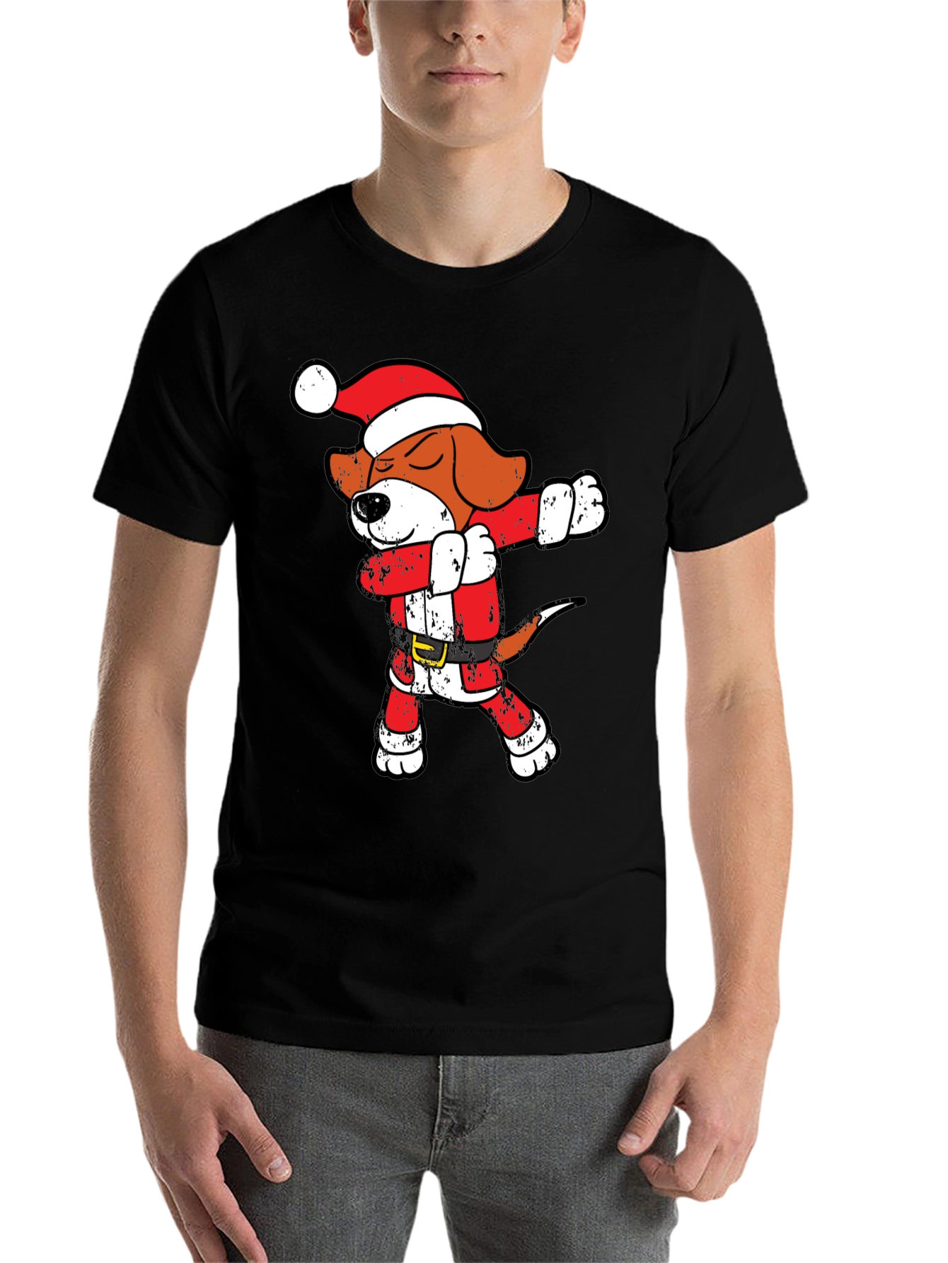 Black Dabbing Santa Beagle T-Shirt view 7