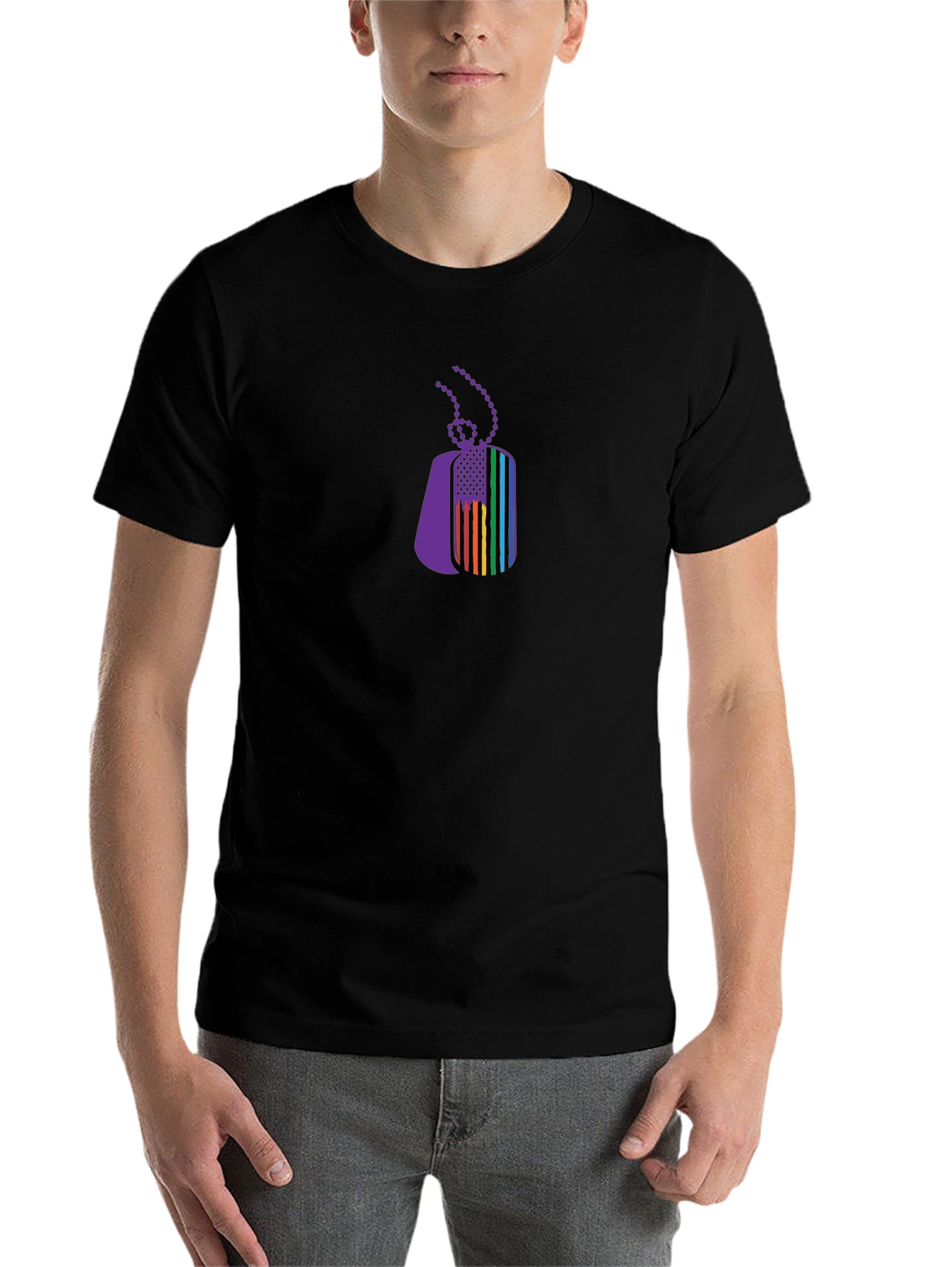 Black Pride Flag Dog Tag Tee - Black Crew Neck view 7