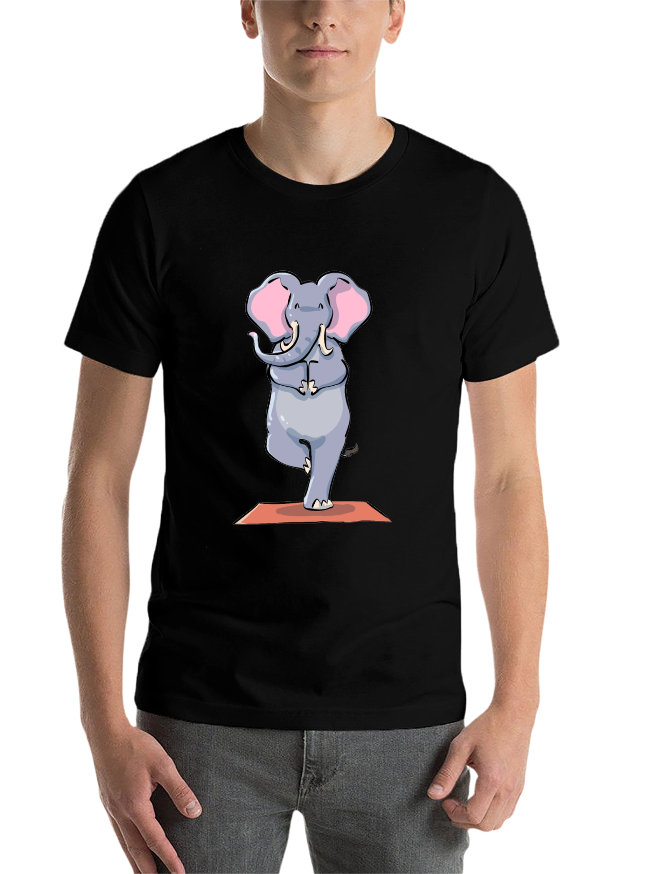 Black Yoga Elephant Graphic Tee - Black Cotton T-Shirt view 7