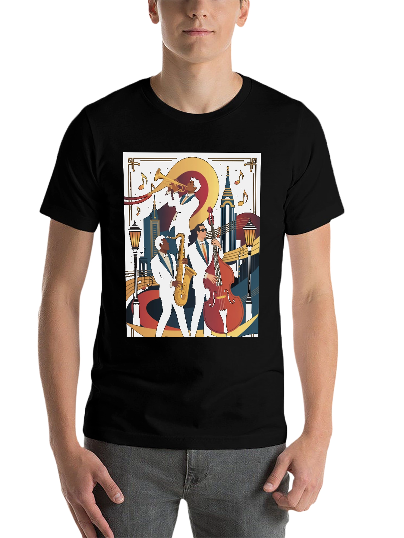 Black Jazz Band Graphic Tee - Vintage Music Lover T-Shirt view 7