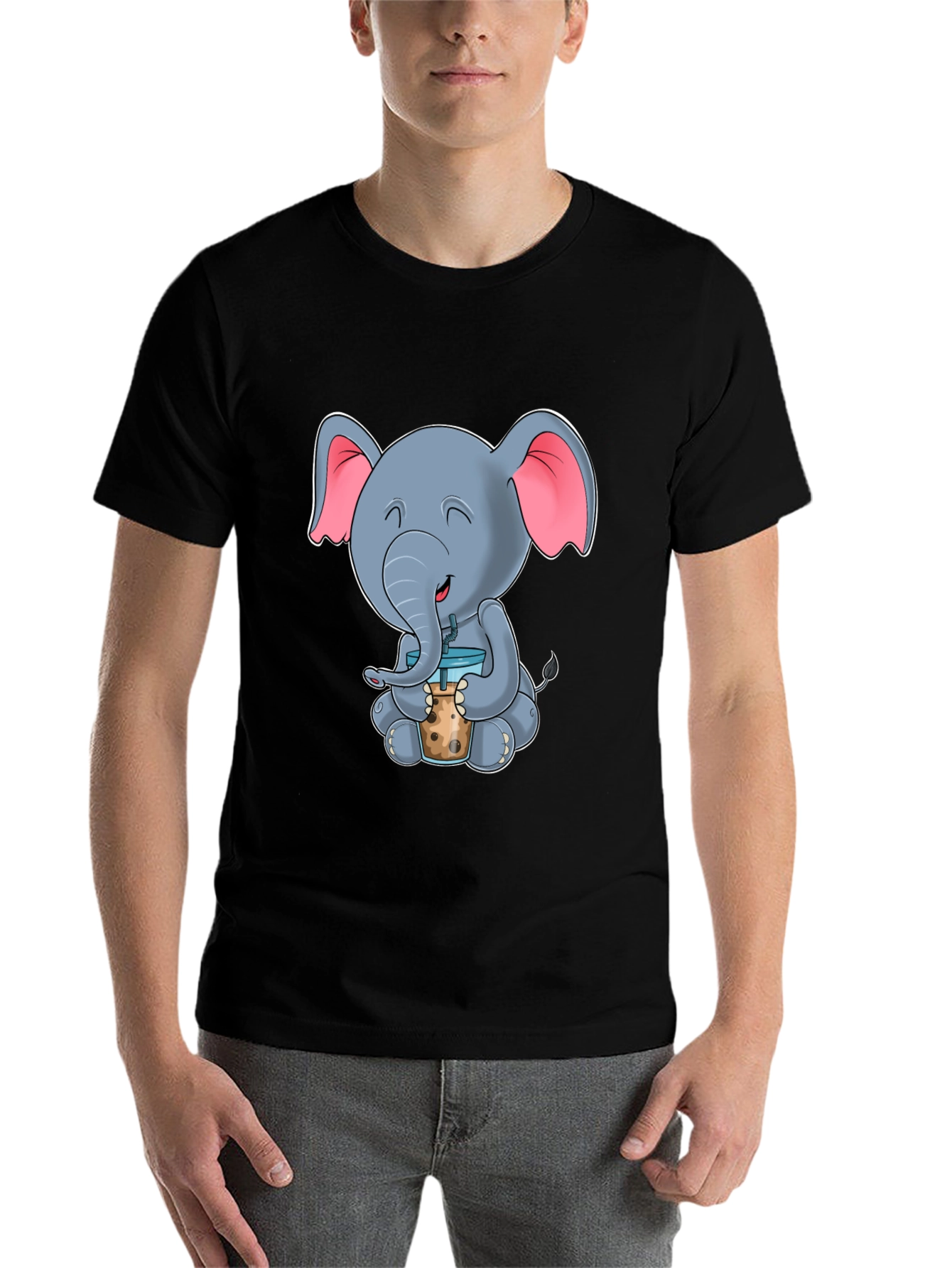 Black Cute Elephant Bubble Tea Graphic Tee view 7