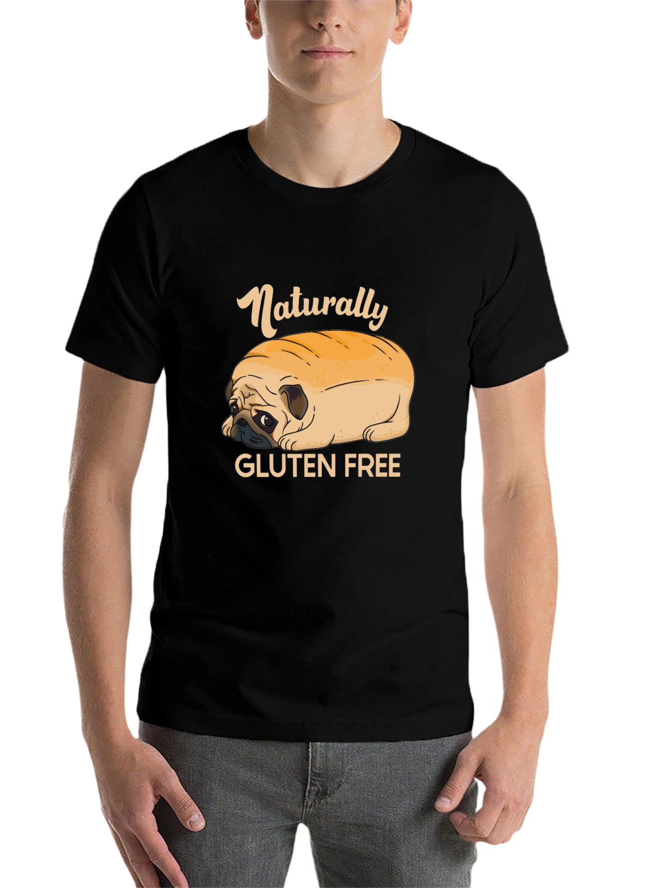 Black Naturally Gluten Free Pug T-Shirt view 7