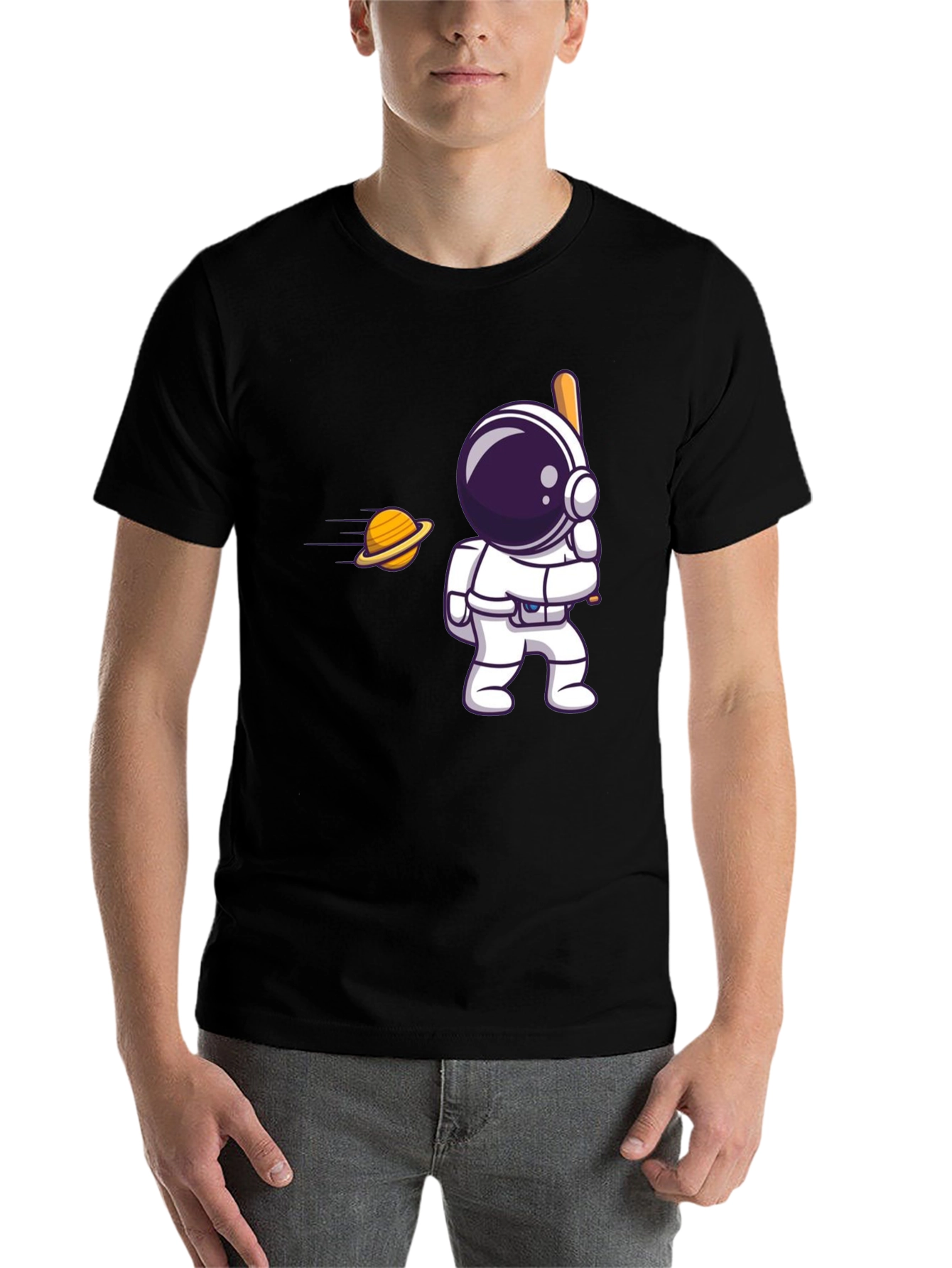 Black Astronaut Hitting Saturn T-Shirt view 7