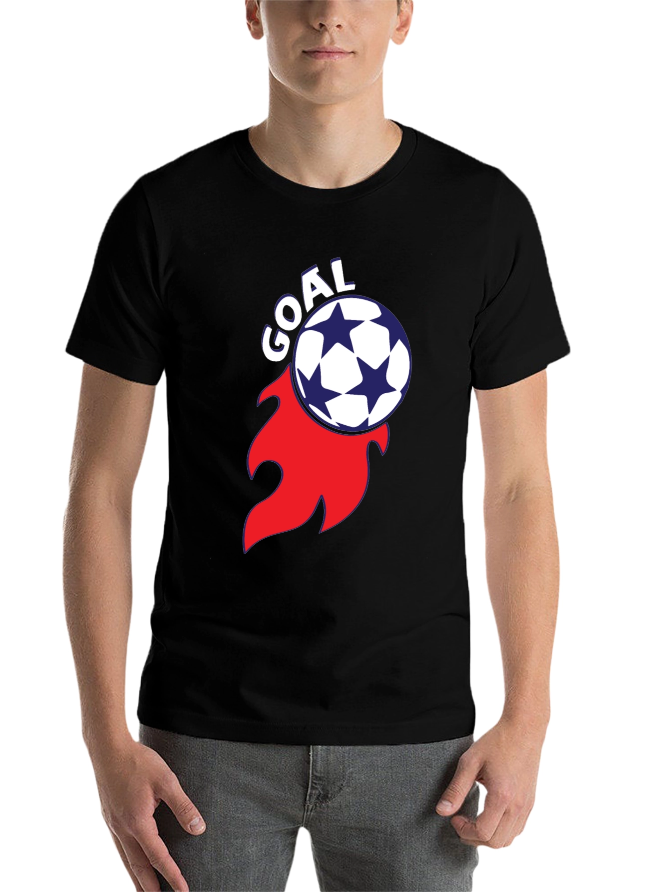 Black Goal! Soccer Ball Flame Graphic Tee - Stylish Black T-Shirt view 7