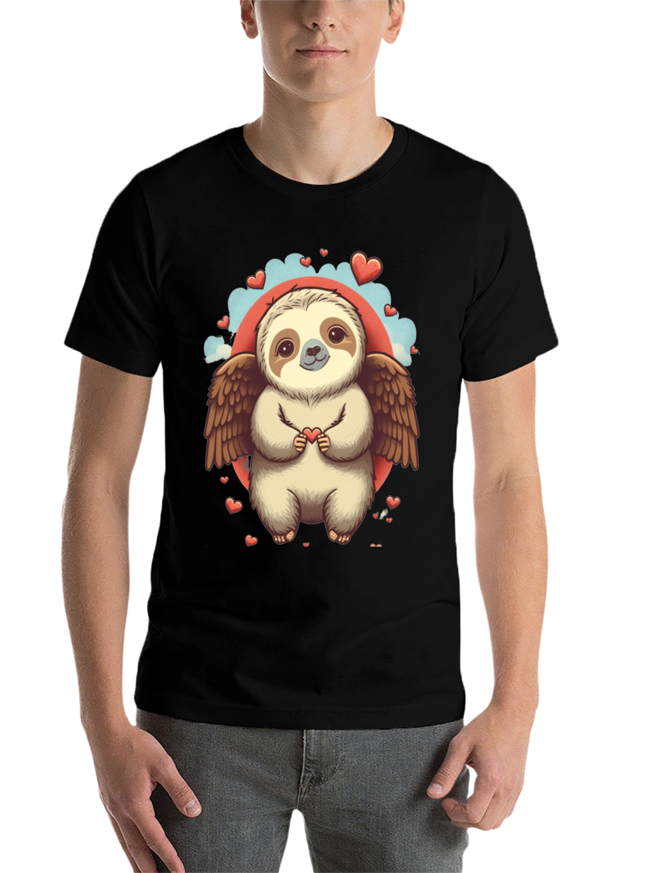 Black Sloth Angel Valentine's Day T-Shirt view 7