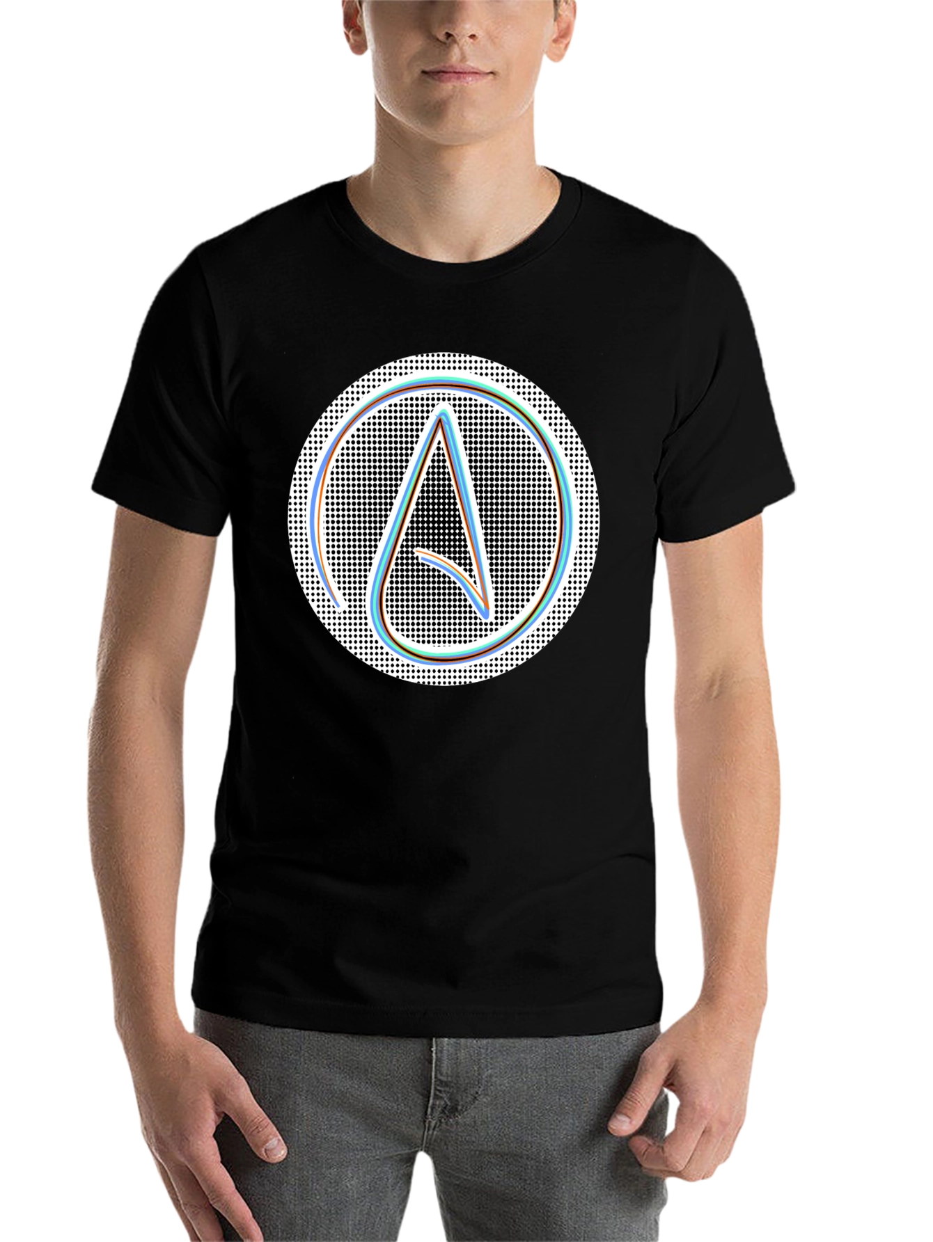 Black Atheist Symbol T-Shirt: Modern Black Graphic Tee view 7