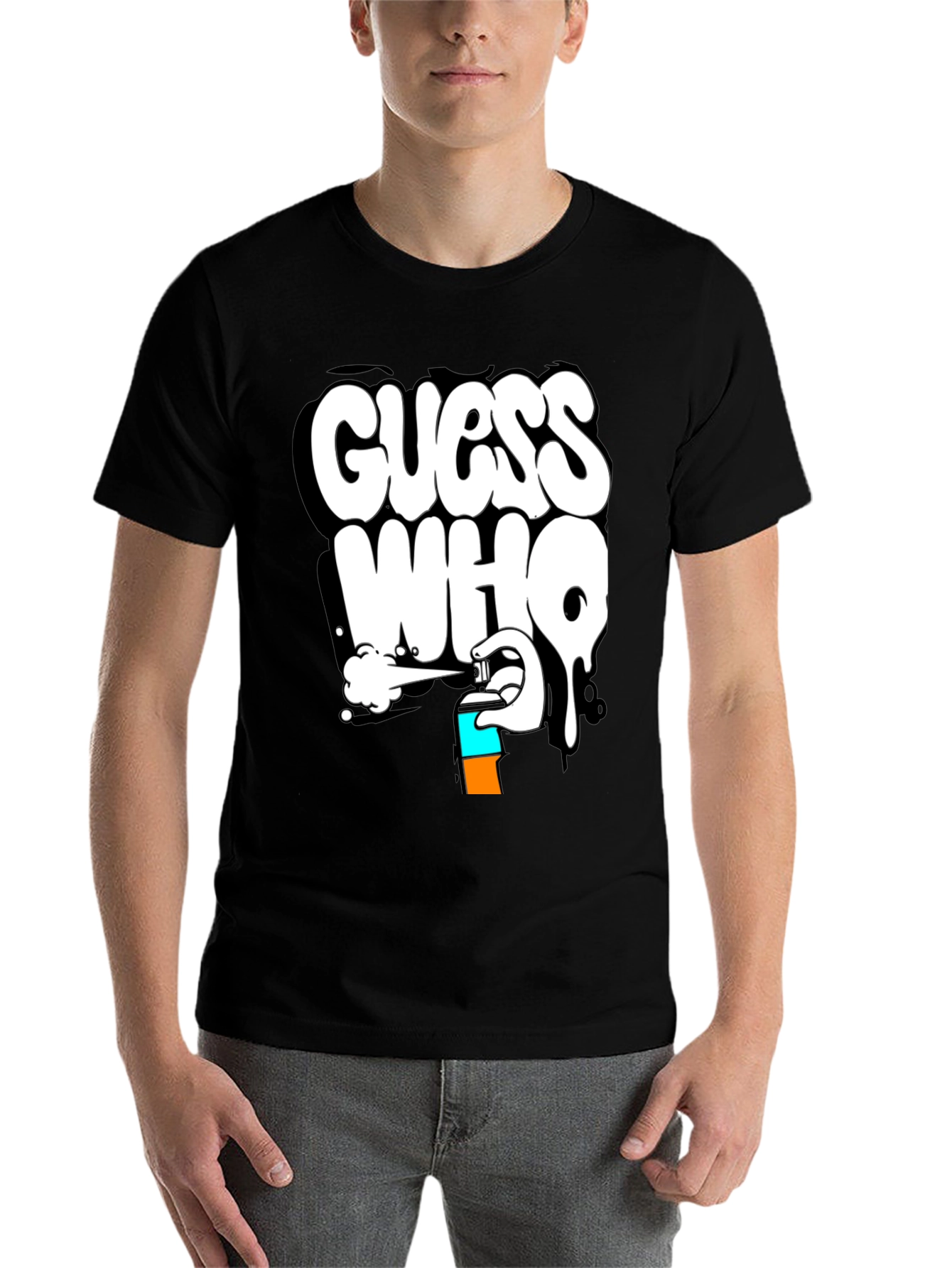 Black Guess Who Graffiti T-Shirt - Black Cotton Graphic Tee view 7