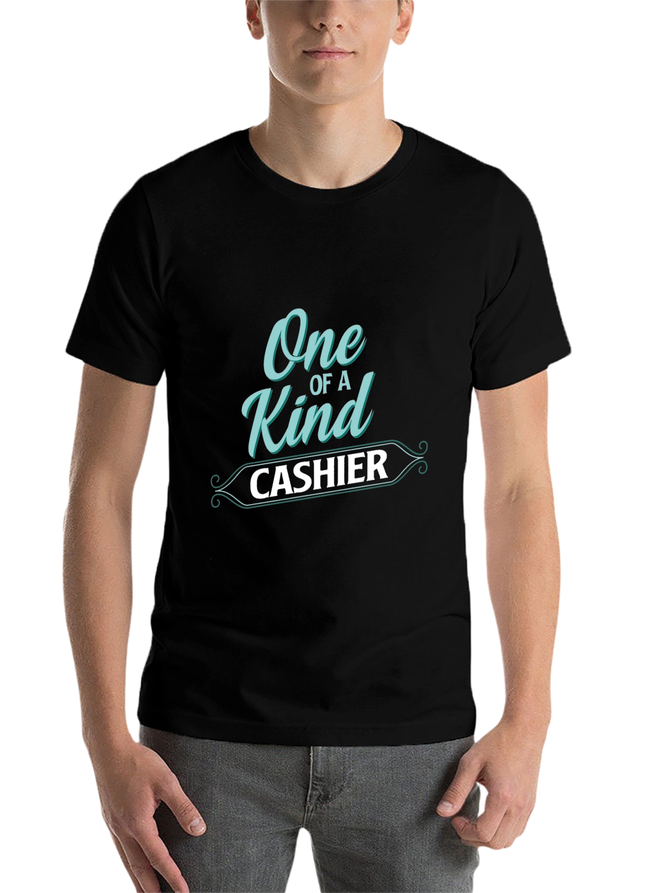 Black One Of A Kind Cashier T-Shirt - Trendy Graphic Tee view 7