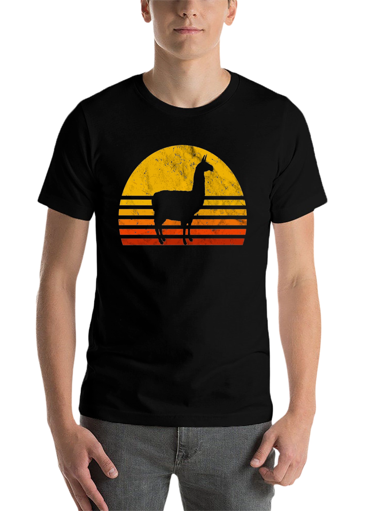 Black Llama Sunset Graphic T-Shirt - Retro Style view 7