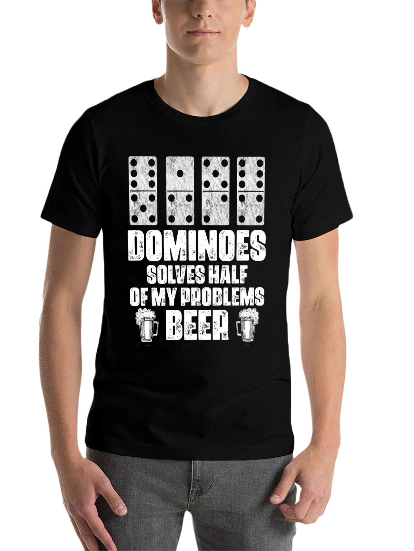 Black Dominoes & Beer T-Shirt - Solves Half My Problems view 7