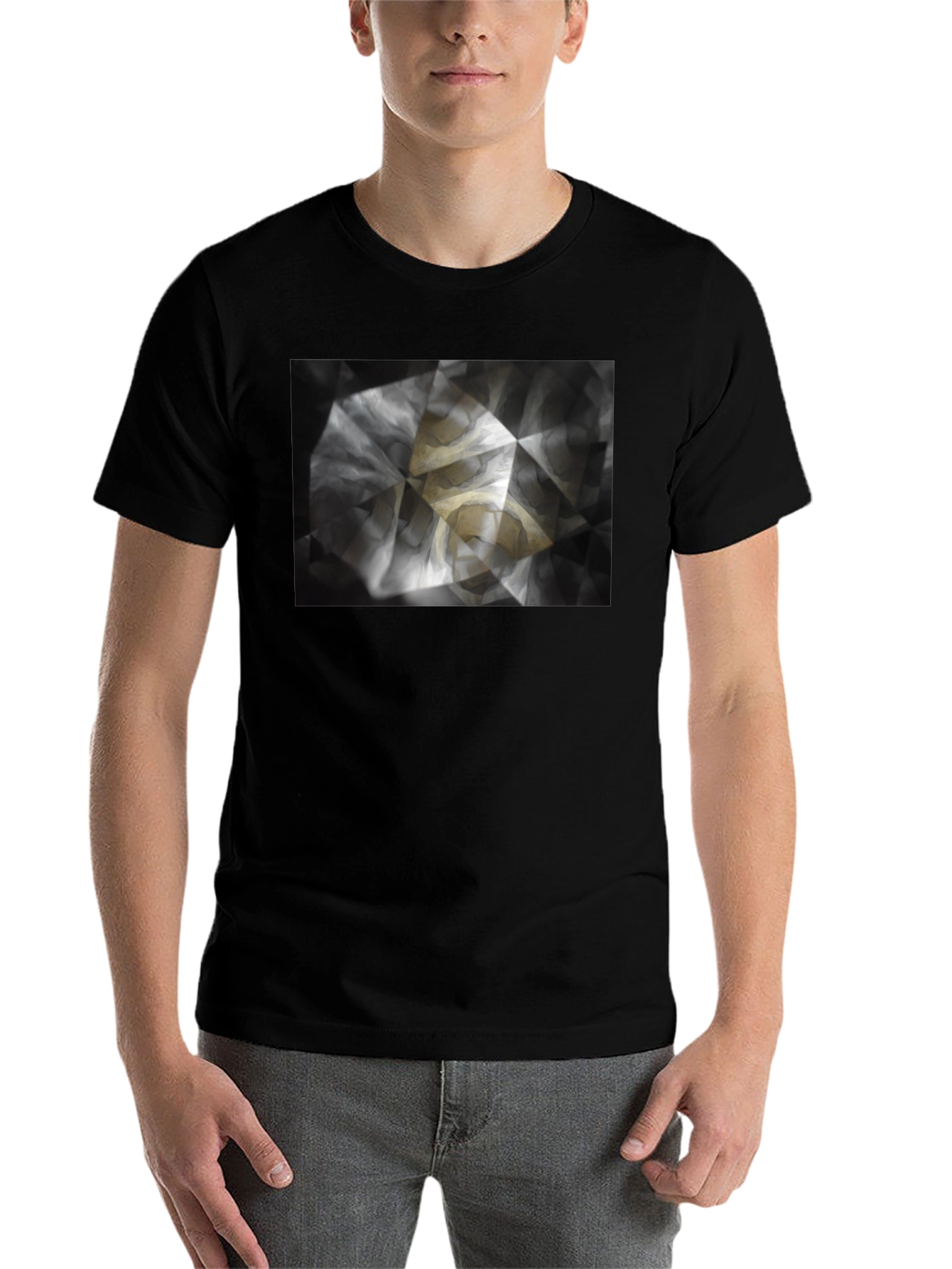 Black Abstract Geometric Print Black T-Shirt view 7