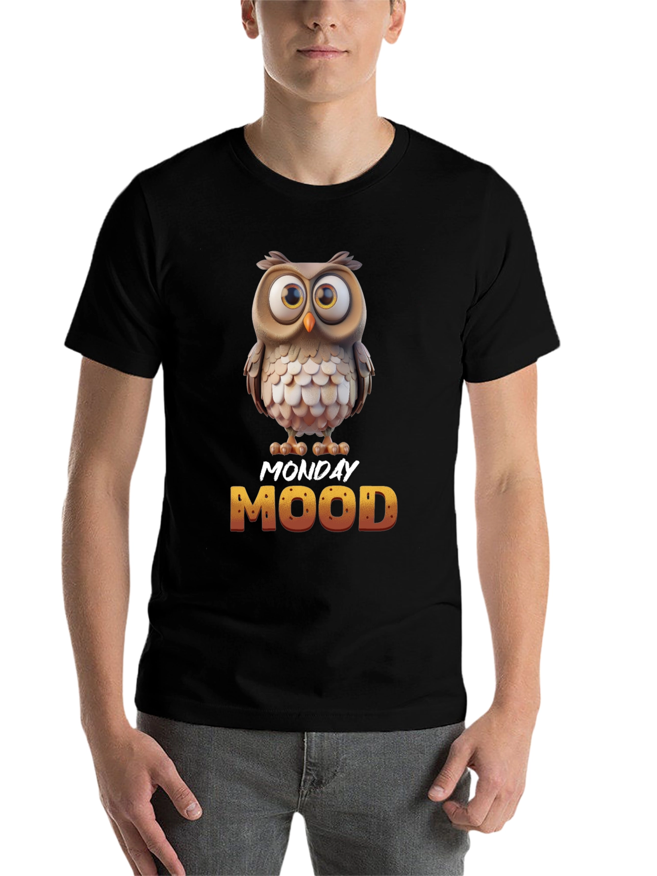 Black Monday Mood Owl T-Shirt - Funny & Unique Design view 7