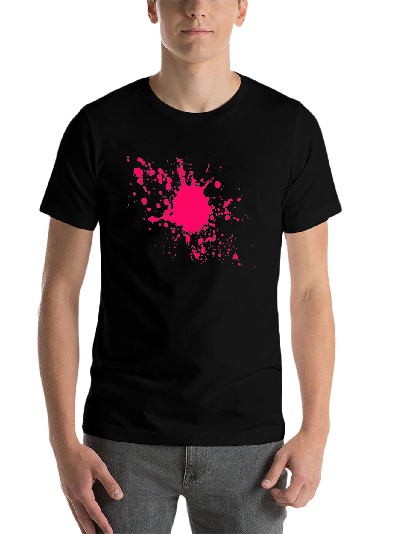 Black T-Shirt with Hot Pink Paint Splatter Design - 7