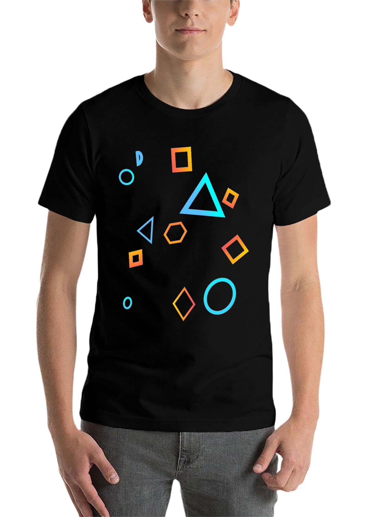 Black Geometric Shapes Black T-Shirt view 7