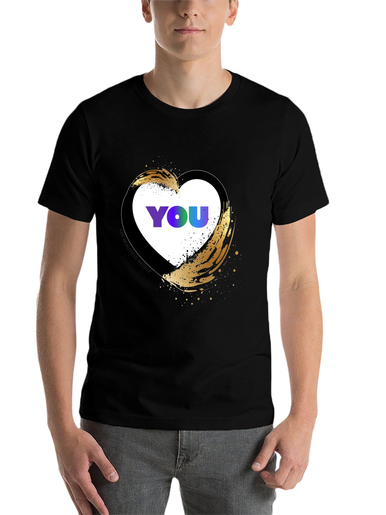Black YOU Heart Graphic T-Shirt - Trendy Casual Top view 7