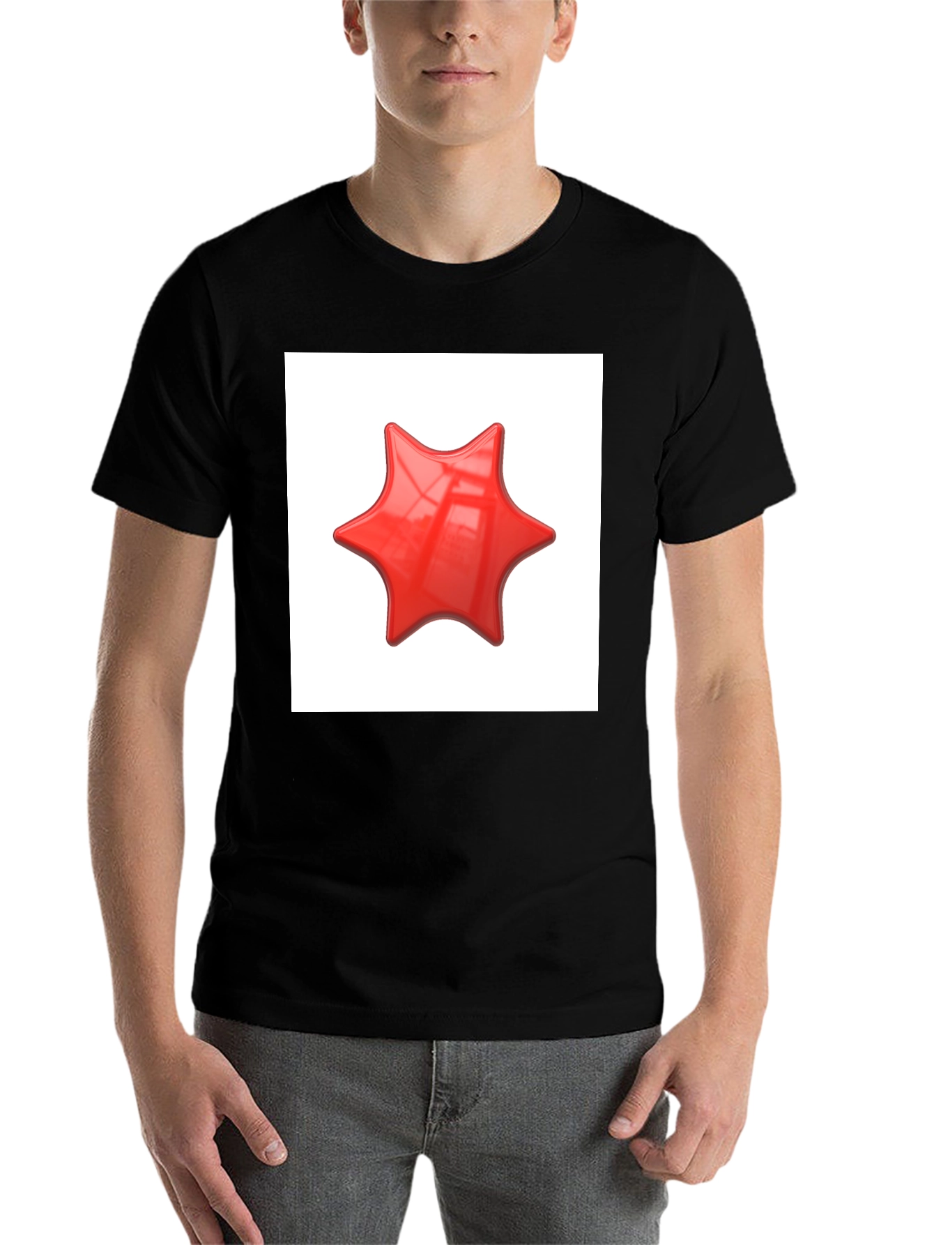Black Black T-Shirt with Red Star Graphic Print view 7