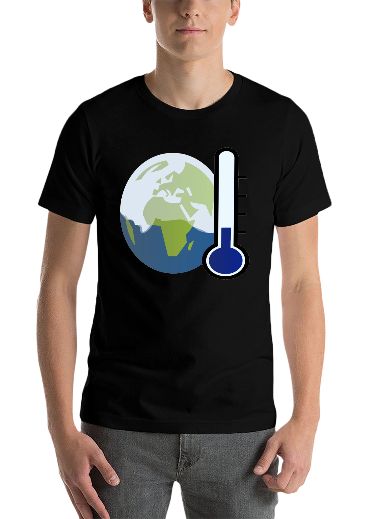 Black Global Warming Tee: Earth Thermometer Graphic T-Shirt view 7