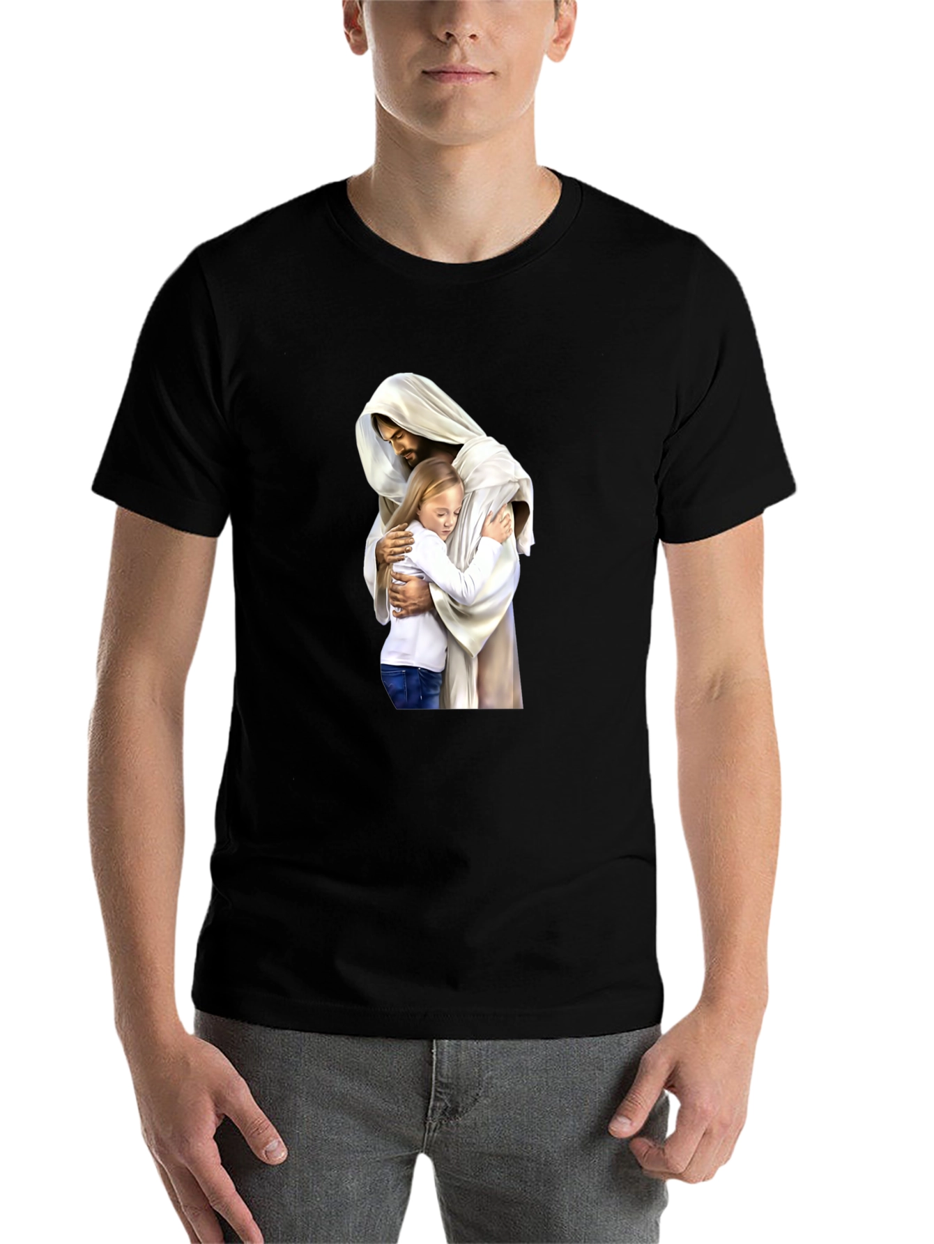 Black Jesus Hugging Child Graphic T-Shirt view 7