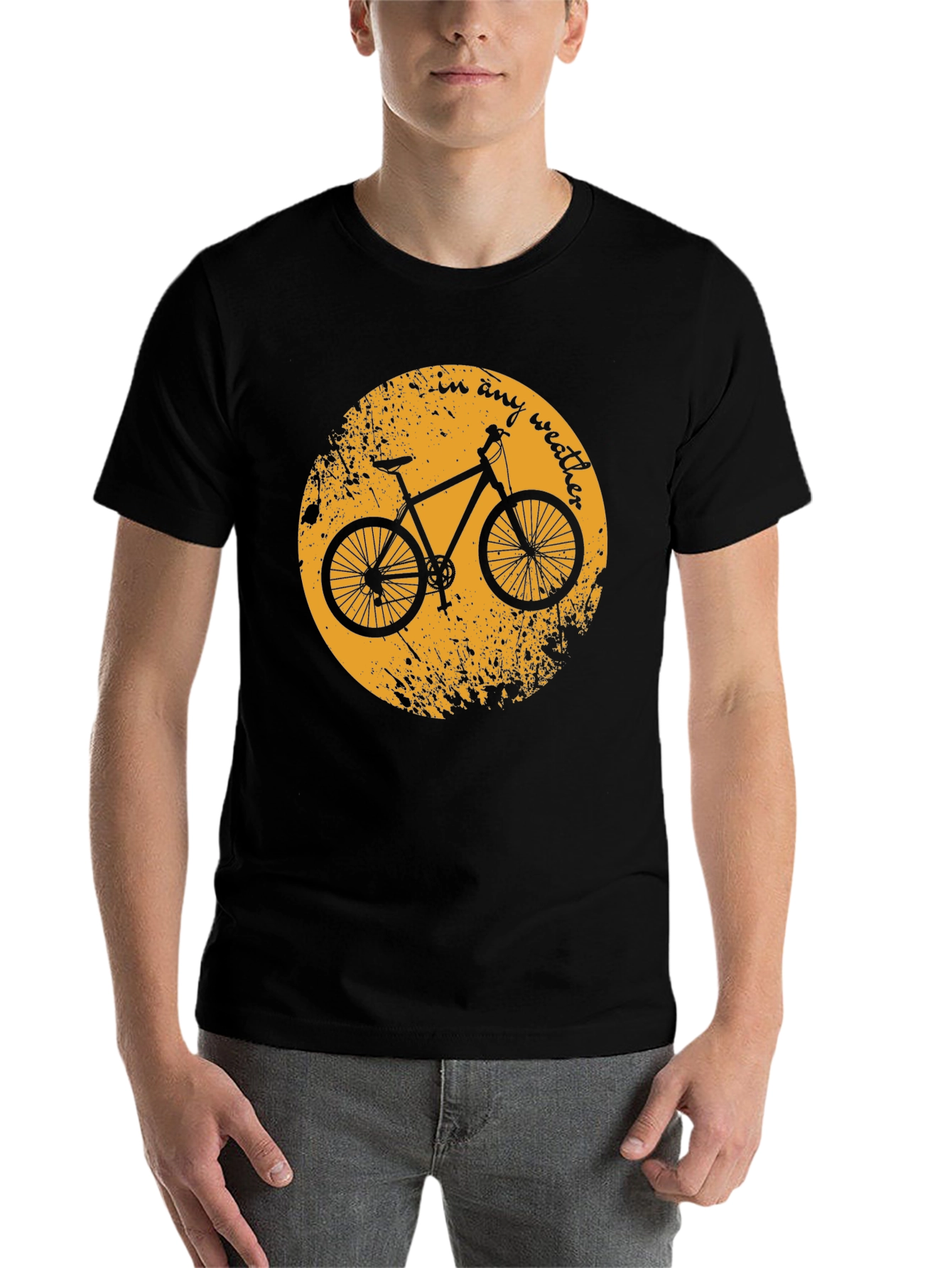 Black Bike T-Shirt - "In Any Weather" Design view 7