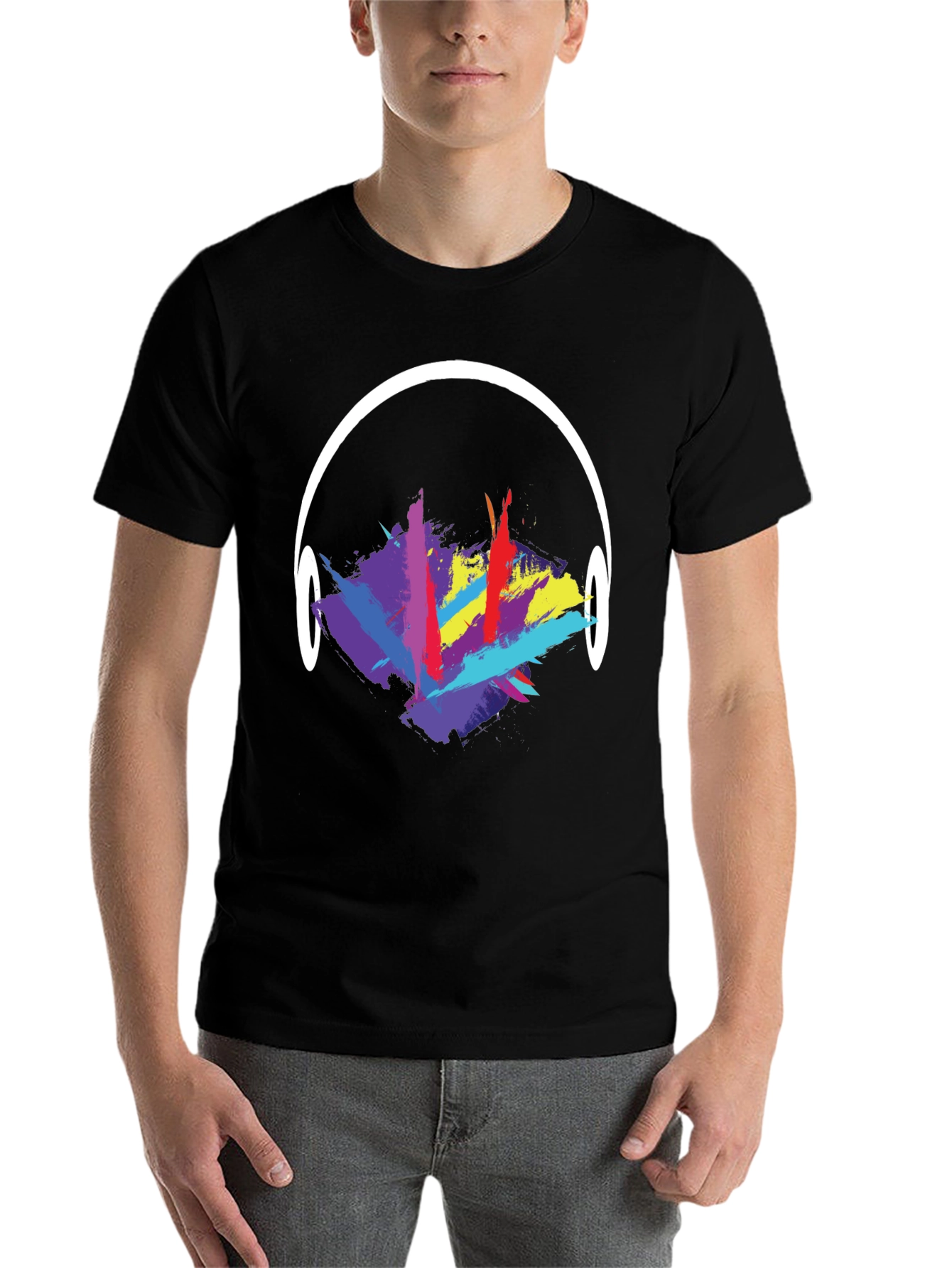 Black Abstract Headphones Graphic T-Shirt view 7