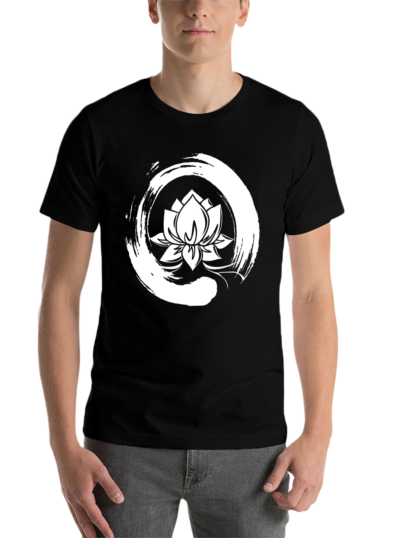 Black Lotus Flower Zen Circle Graphic Tee - Black view 7