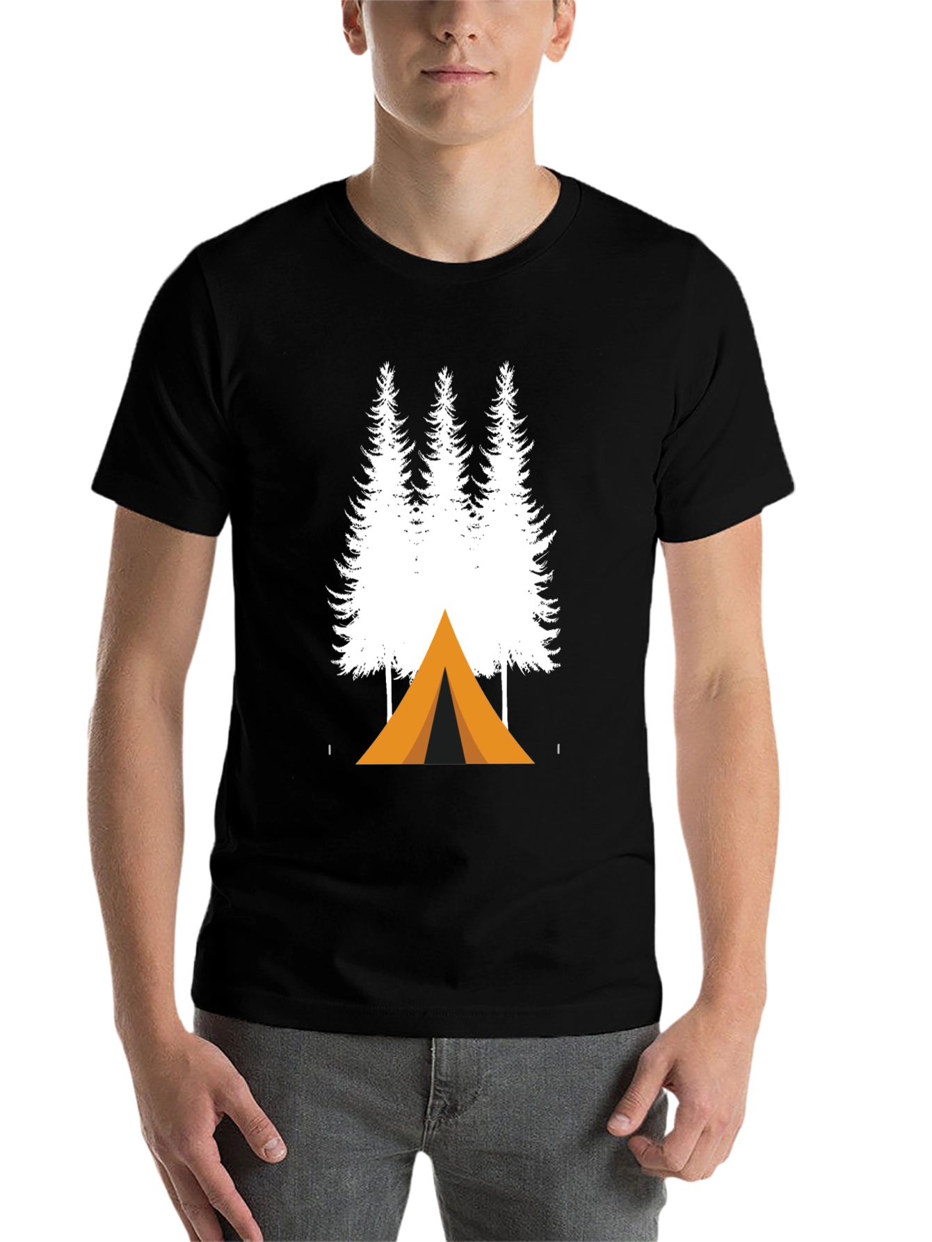 Black Camping Trees Graphic Tee - Adventure Ready T-Shirt view 7