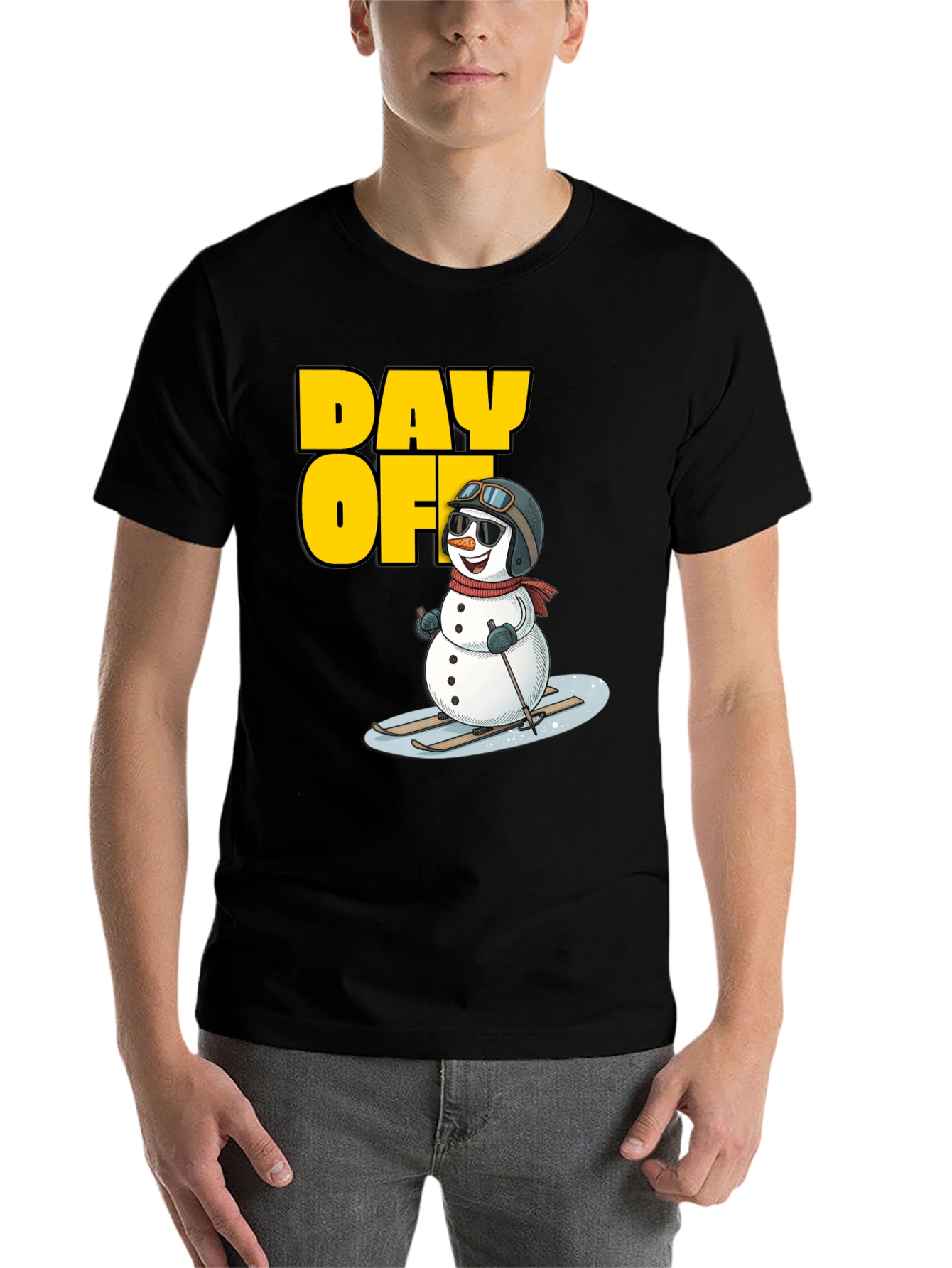 Black Day Off Snowman T-Shirt - Skiing Holiday Tee view 7