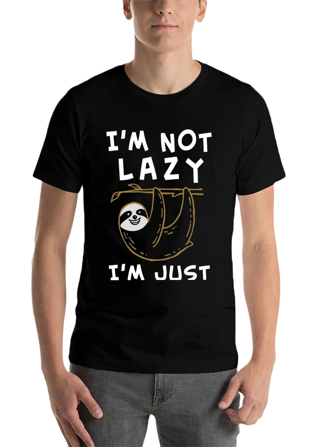 Black Funny Sloth T-Shirt - I'm Not Lazy, I'm Just Hanging Out! view 7
