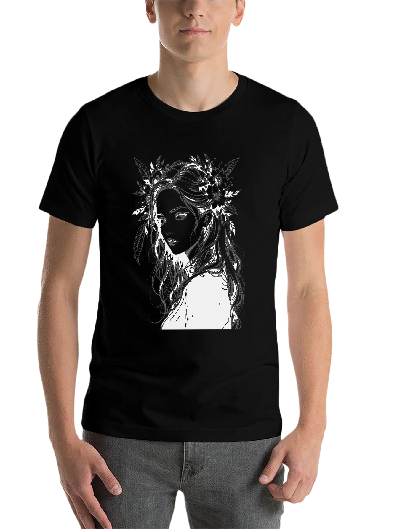 Black Black T-Shirt with Floral Woman Design view 7