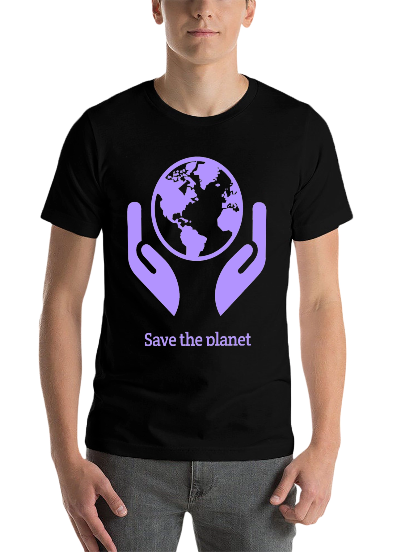 Black Save the Planet T-Shirt - Earth in Hands Graphic Tee view 7