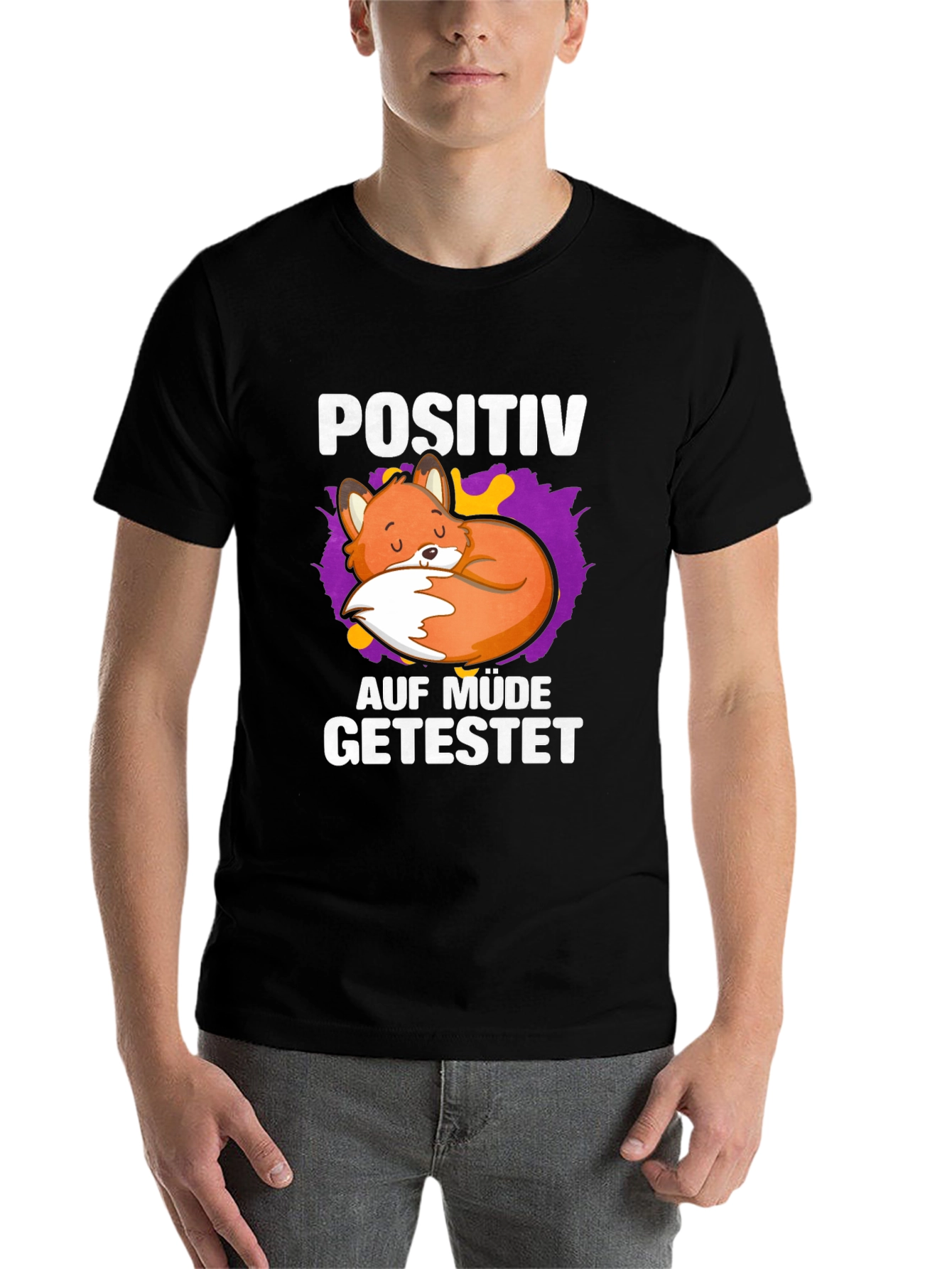 Black Lazy Fox Positiv Auf Mude Getestet T-Shirt view 7