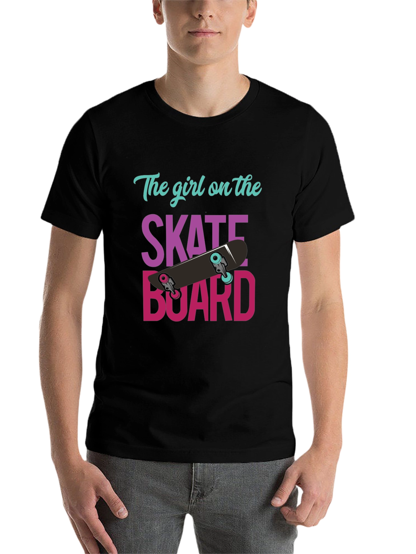 Black Skateboard Girl T-Shirt - Cool Graphic Tee view 7