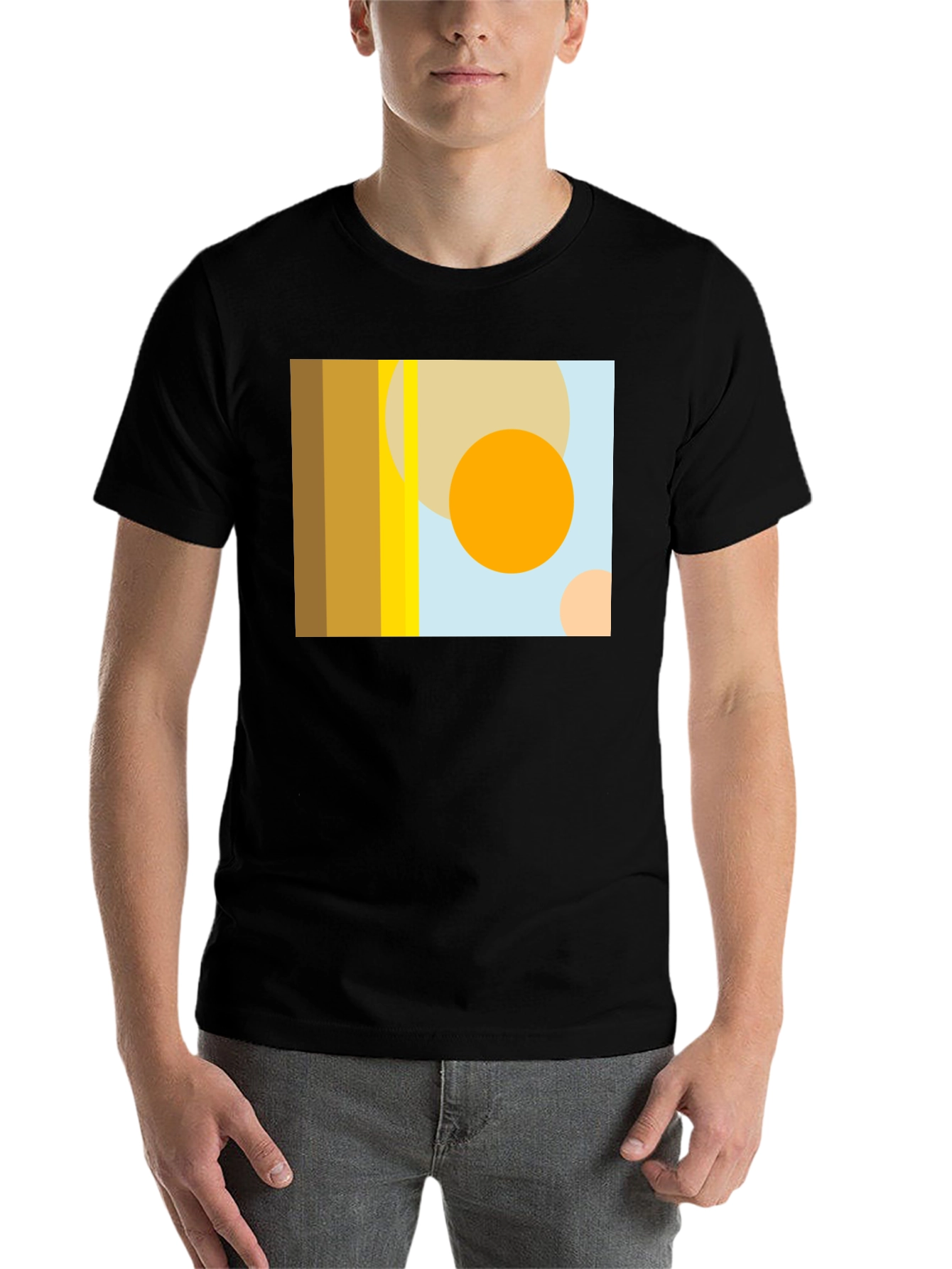Black Abstract Geometric Circle Print Black T-Shirt view 7